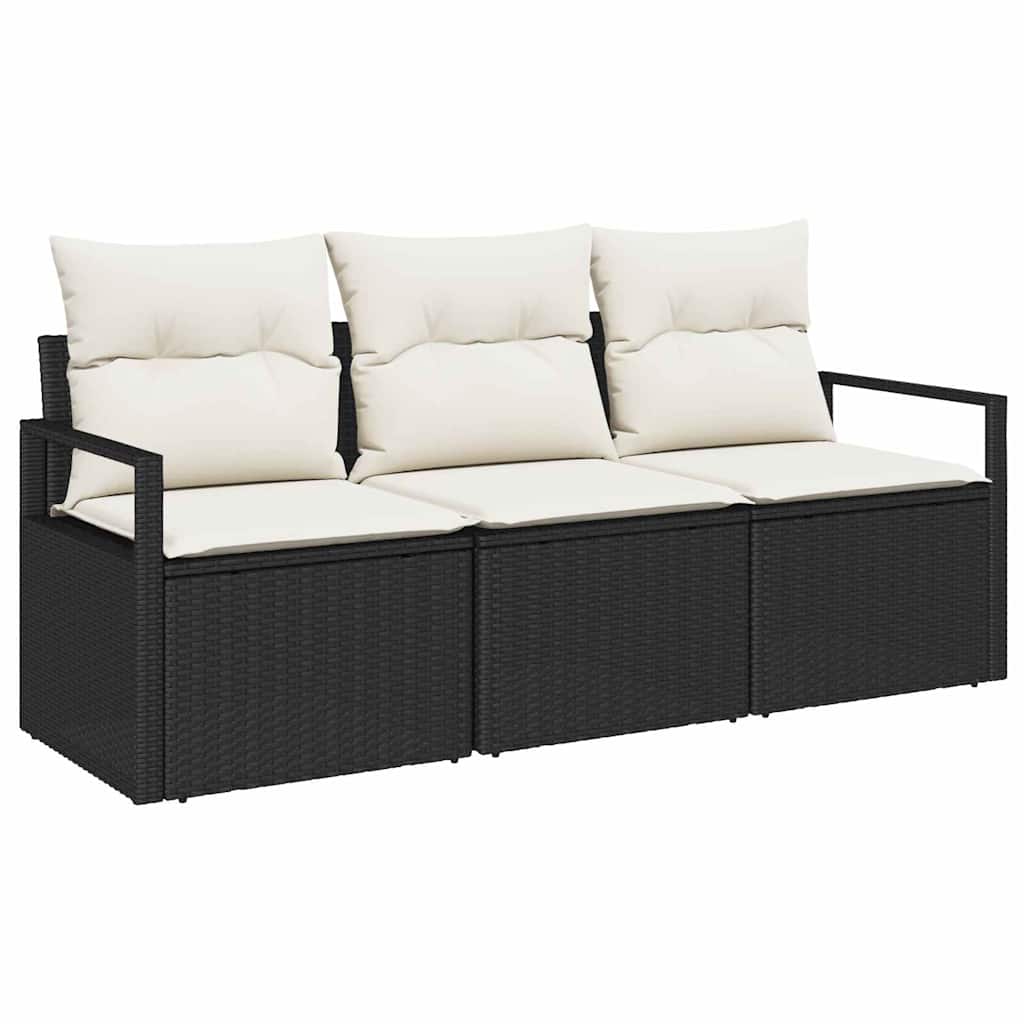 Gartensofa-set mit Kissen 3 pcs Schwarz und Weiß Poly-Rattan