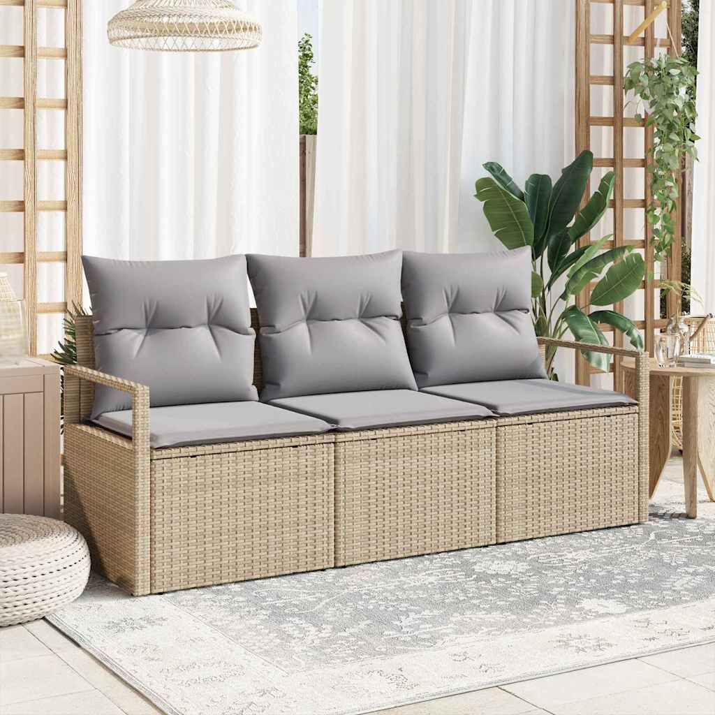 Gartensofa-set mit Kissen 3 pcs Beige und Hellgrau Poly-Rattan