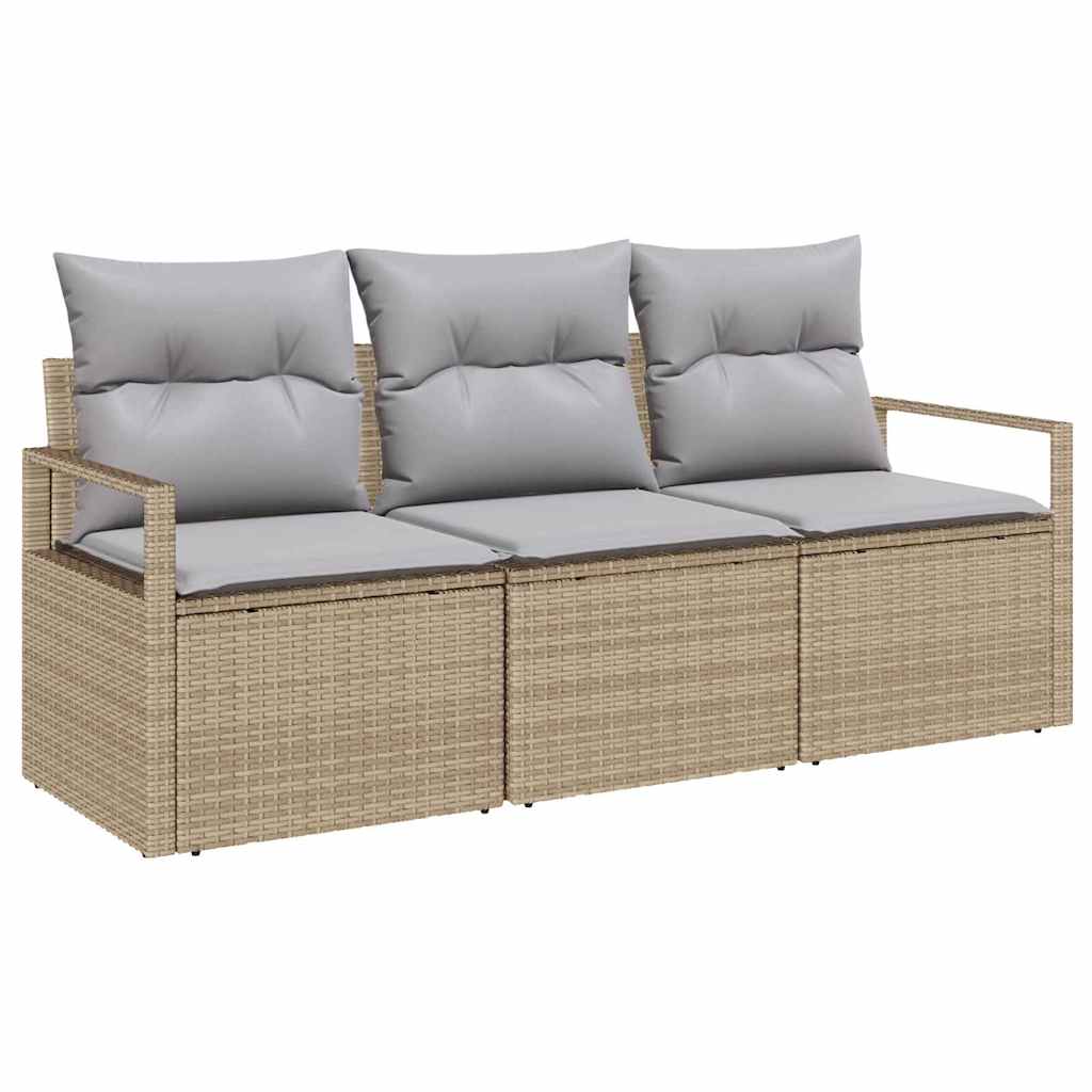 Gartensofa-set mit Kissen 3 pcs Beige und Hellgrau Poly-Rattan