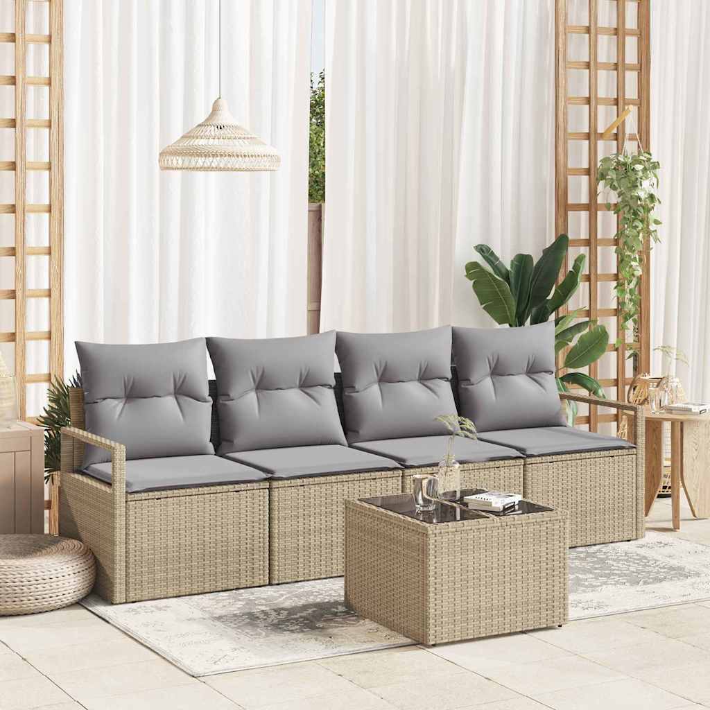Sofa Set mit Kissen 5 pcs Beige und Grau Poly-Rattan