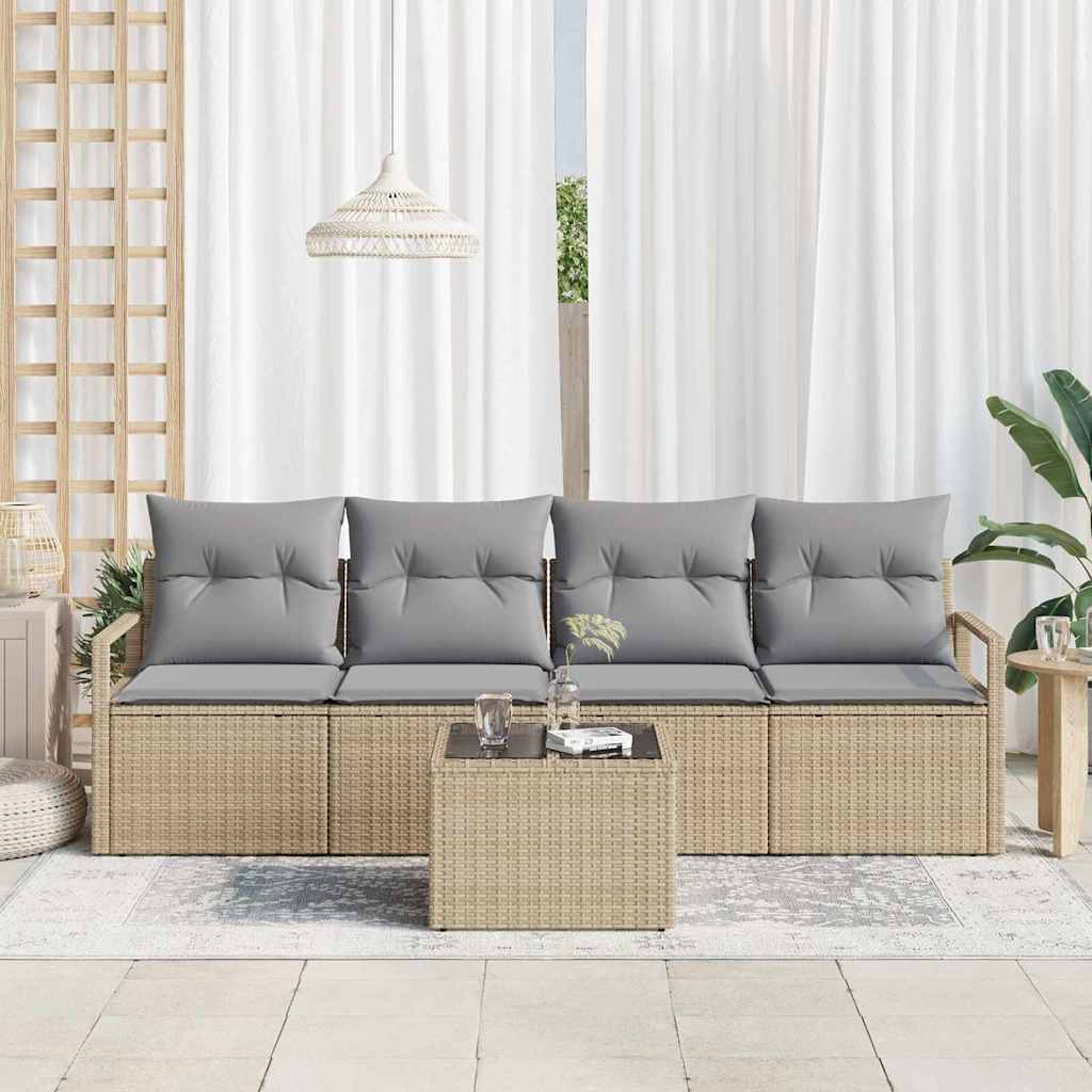 Sofa Set mit Kissen 5 pcs Beige und Grau Poly-Rattan