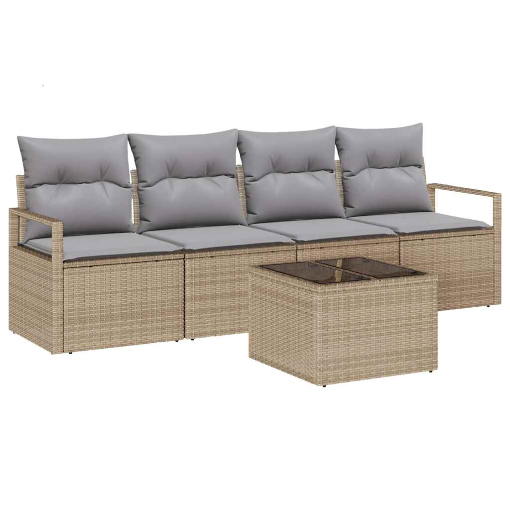 Sofa Set mit Kissen 5 pcs Beige und Grau Poly-Rattan