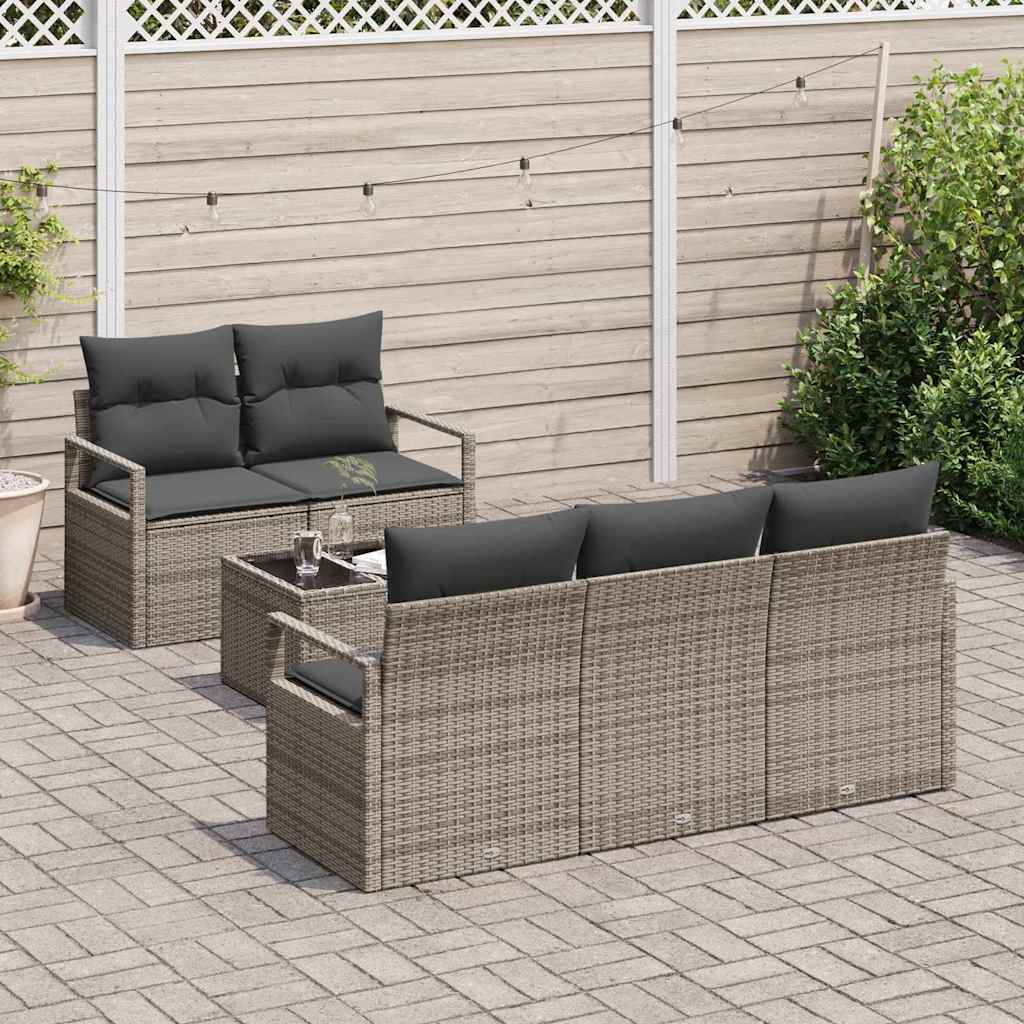 Gartensofa-set mit Kissen mit Speicher 6 pcs Grau Poly-Rattan