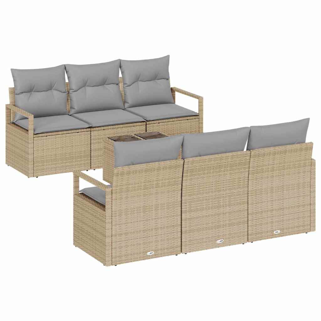 Gartensofa-set mit Kissen 7 pcs Beige und Grau Poly-Rattan