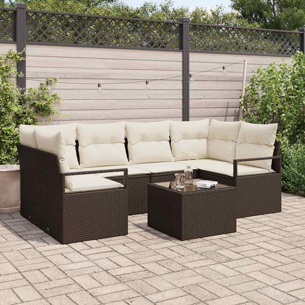 Garten-Sofa-Set mit Kissen mit Speicher 7 pcs Braun und Creme