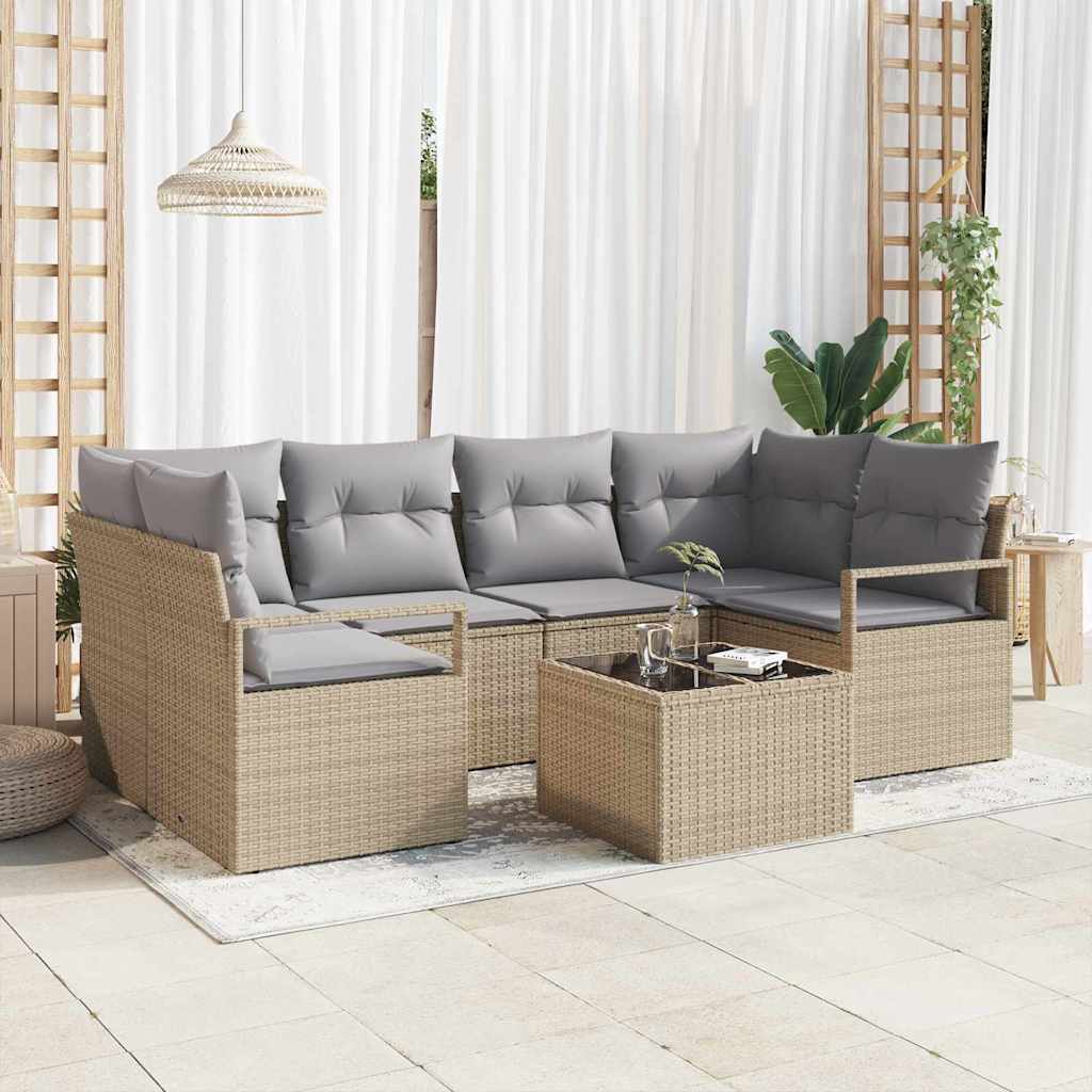 Garten-Sofa-Set mit Kissen mit Speicher 7 pcs Beige und Grau