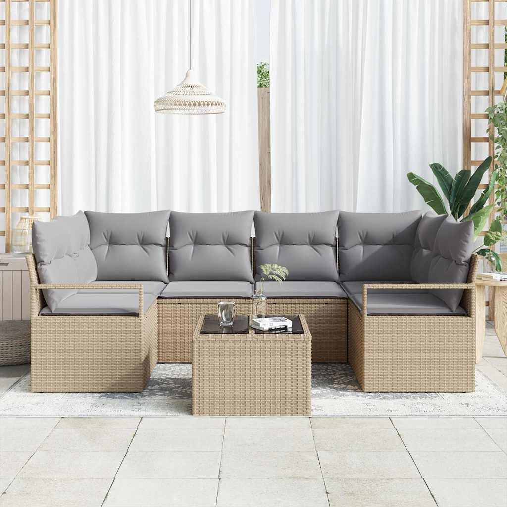 Garten-Sofa-Set mit Kissen mit Speicher 7 pcs Beige und Grau