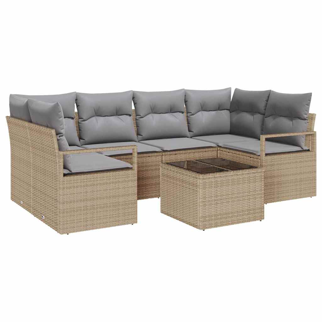 Garten-Sofa-Set mit Kissen mit Speicher 7 pcs Beige und Grau