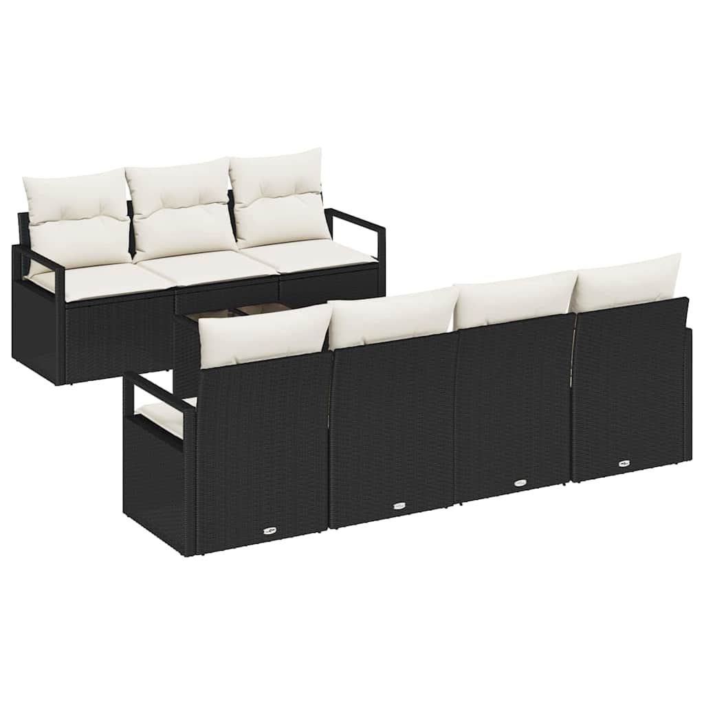 Gartensofa-set mit Kissen 8 pcs Schwarz und Creme Poly-Rattan