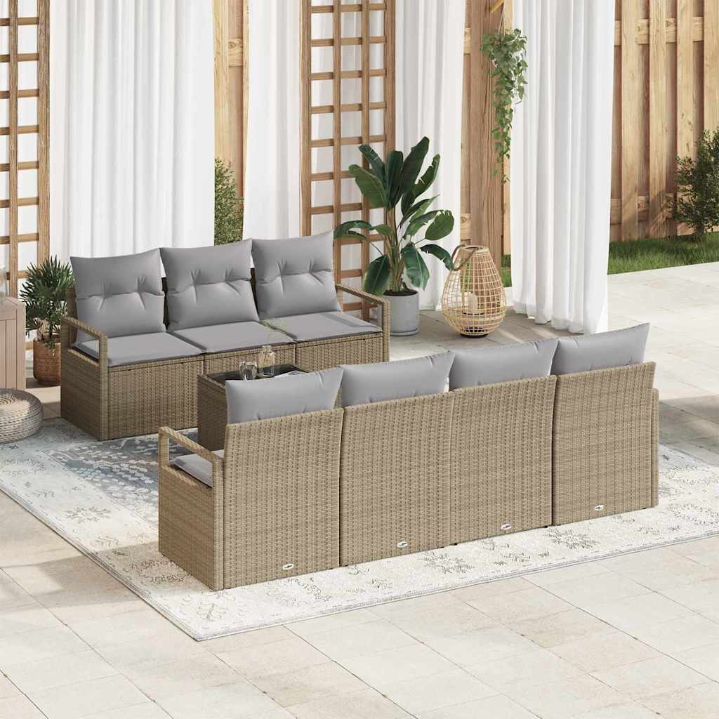 Gartensofa-set mit Kissen 8 pcs Beige und Grau Poly-Rattan
