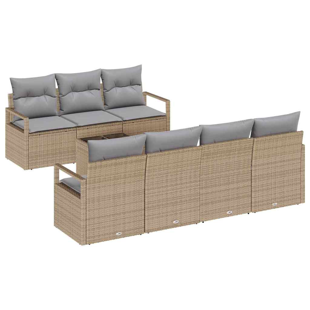 Gartensofa-set mit Kissen 8 pcs Beige und Grau Poly-Rattan