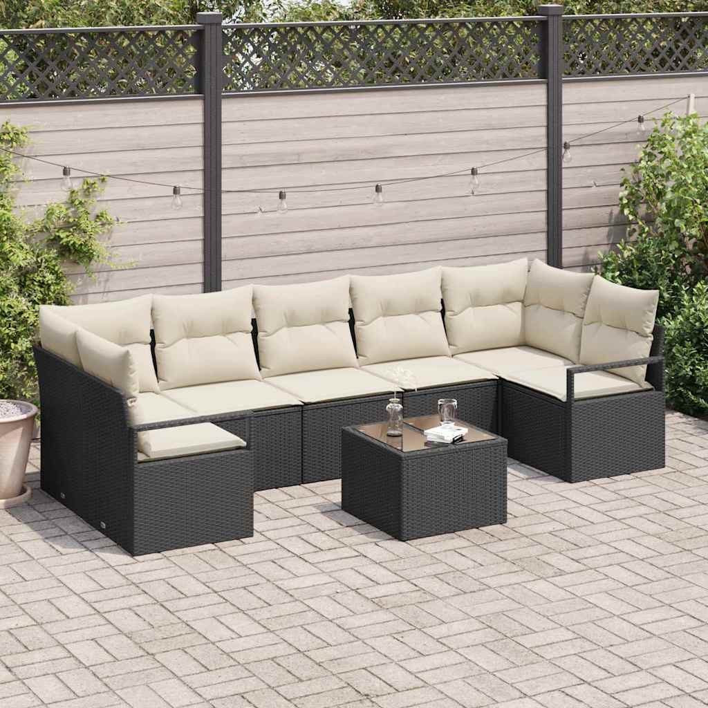 Garten-Sofa-Set mit Kissen mit Speicher 8 pcs Schwarz und Creme