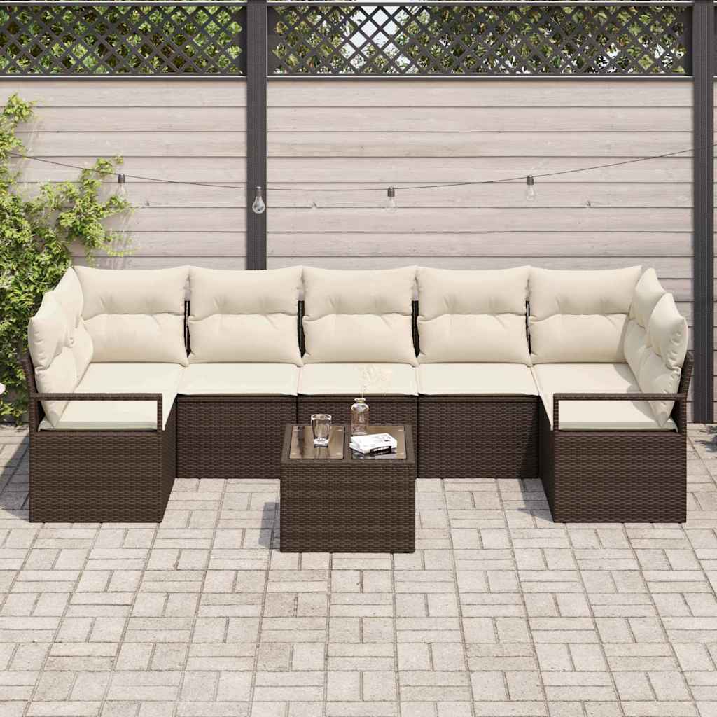 Garten-Sofa-Set mit Kissen mit Speicher 8 pcs Braun und Creme