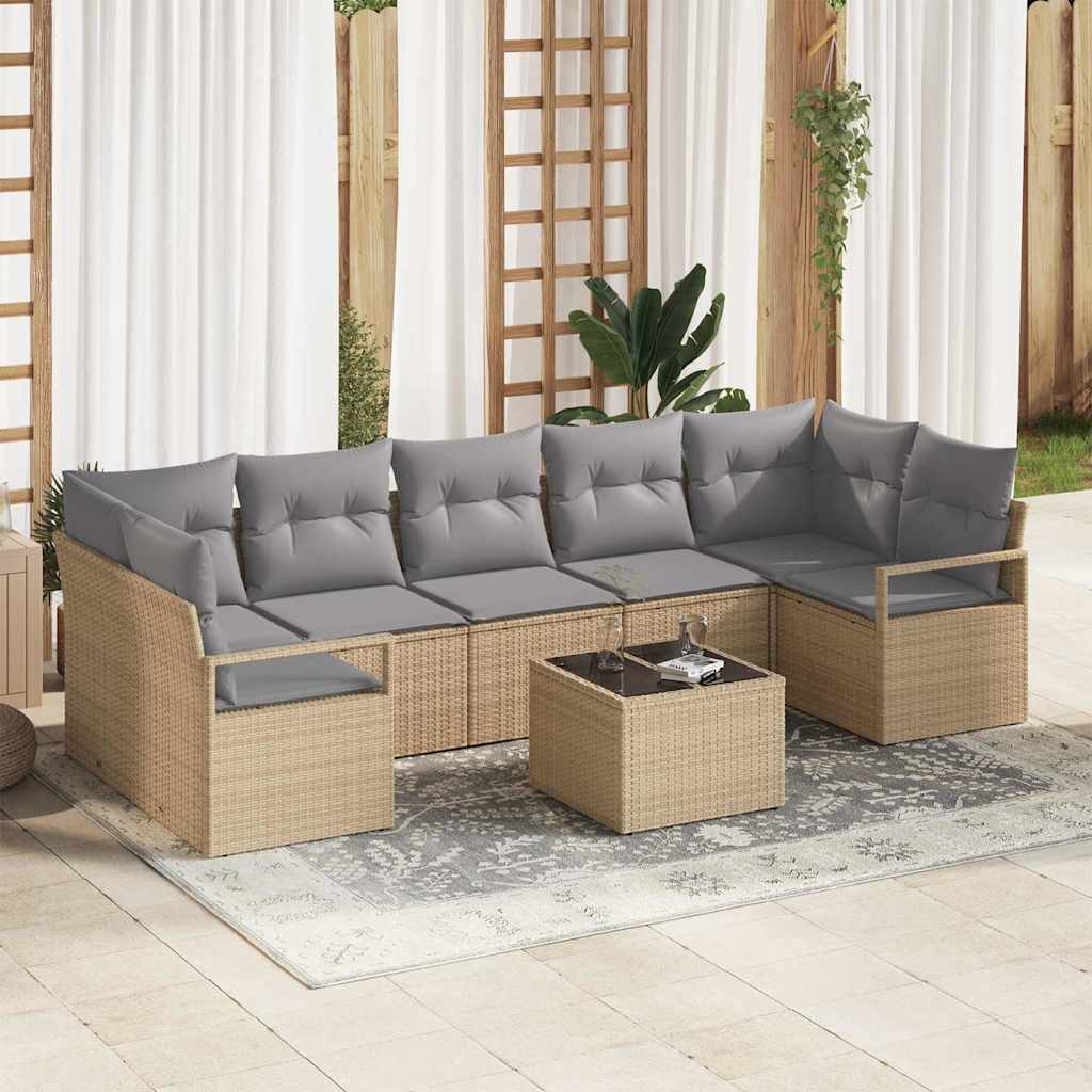 Garten-Sofa-Set mit Kissen mit Speicher 8 pcs Beige und Grau
