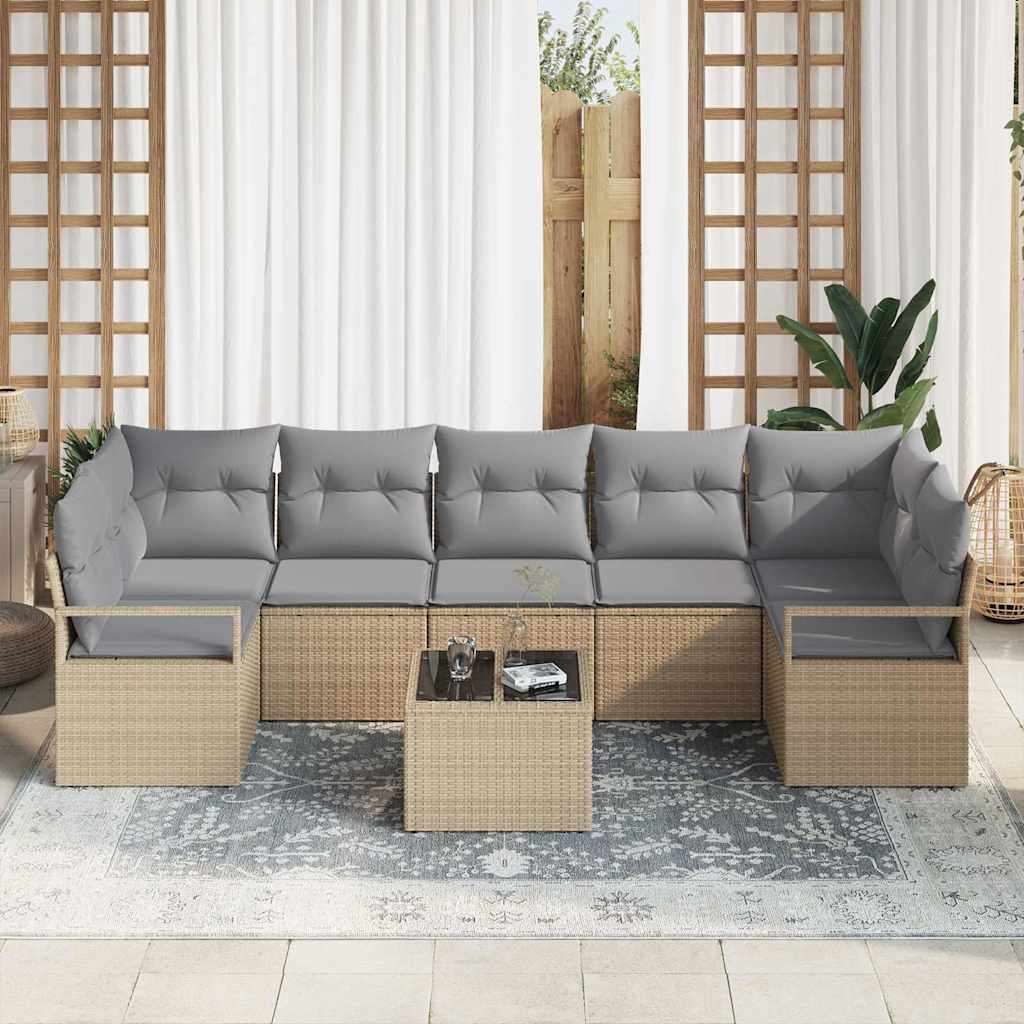 Garten-Sofa-Set mit Kissen mit Speicher 8 pcs Beige und Grau