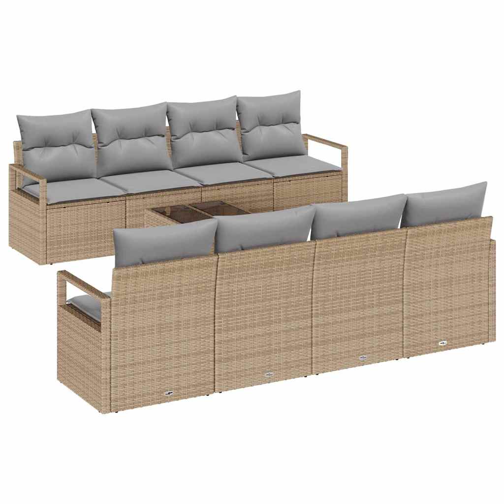 Gartensofa-set mit Kissen 9 pcs Beige und Grau Poly-Rattan