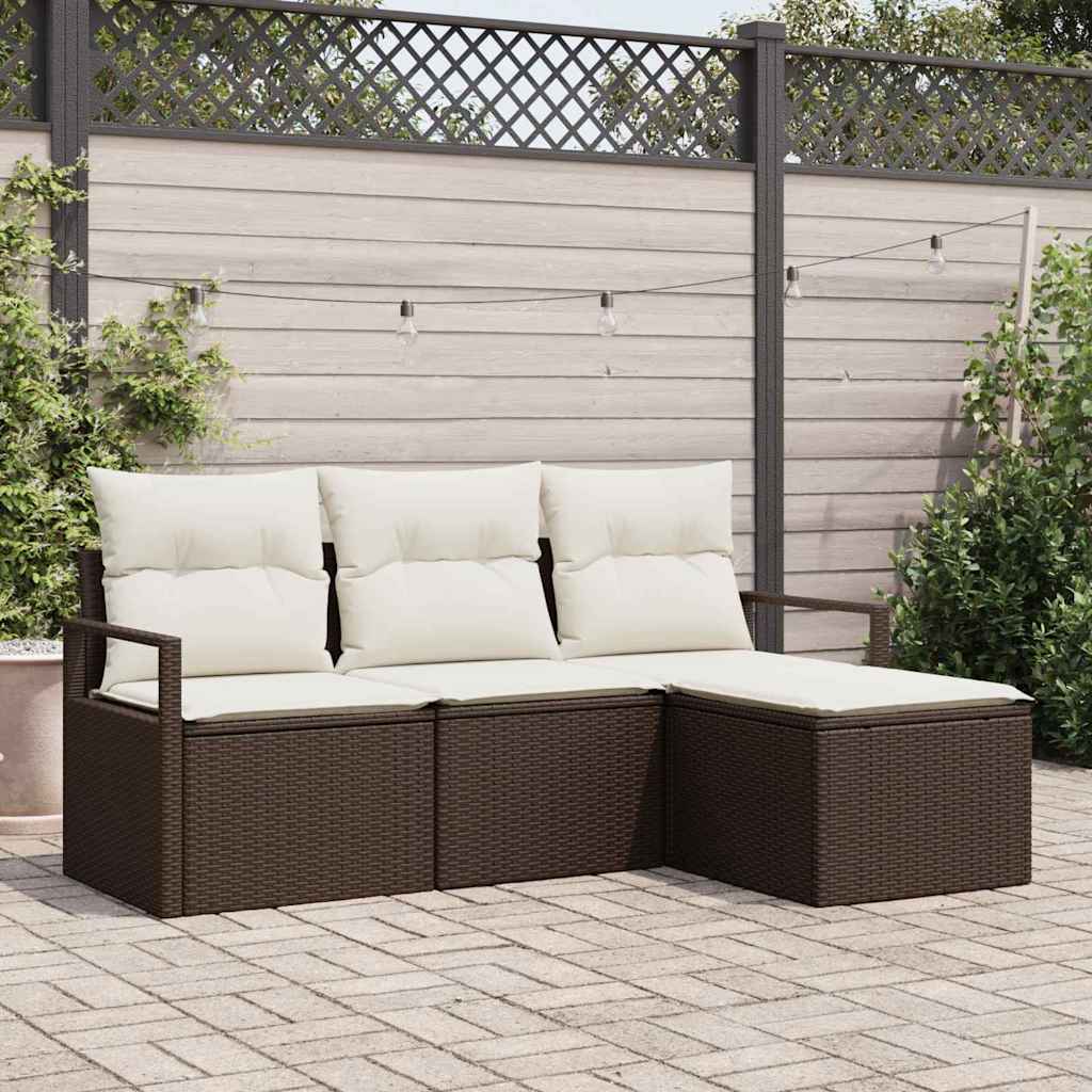 Sofa Set mit Kissen 4 pcs Braun und Creme Poly-Rattan