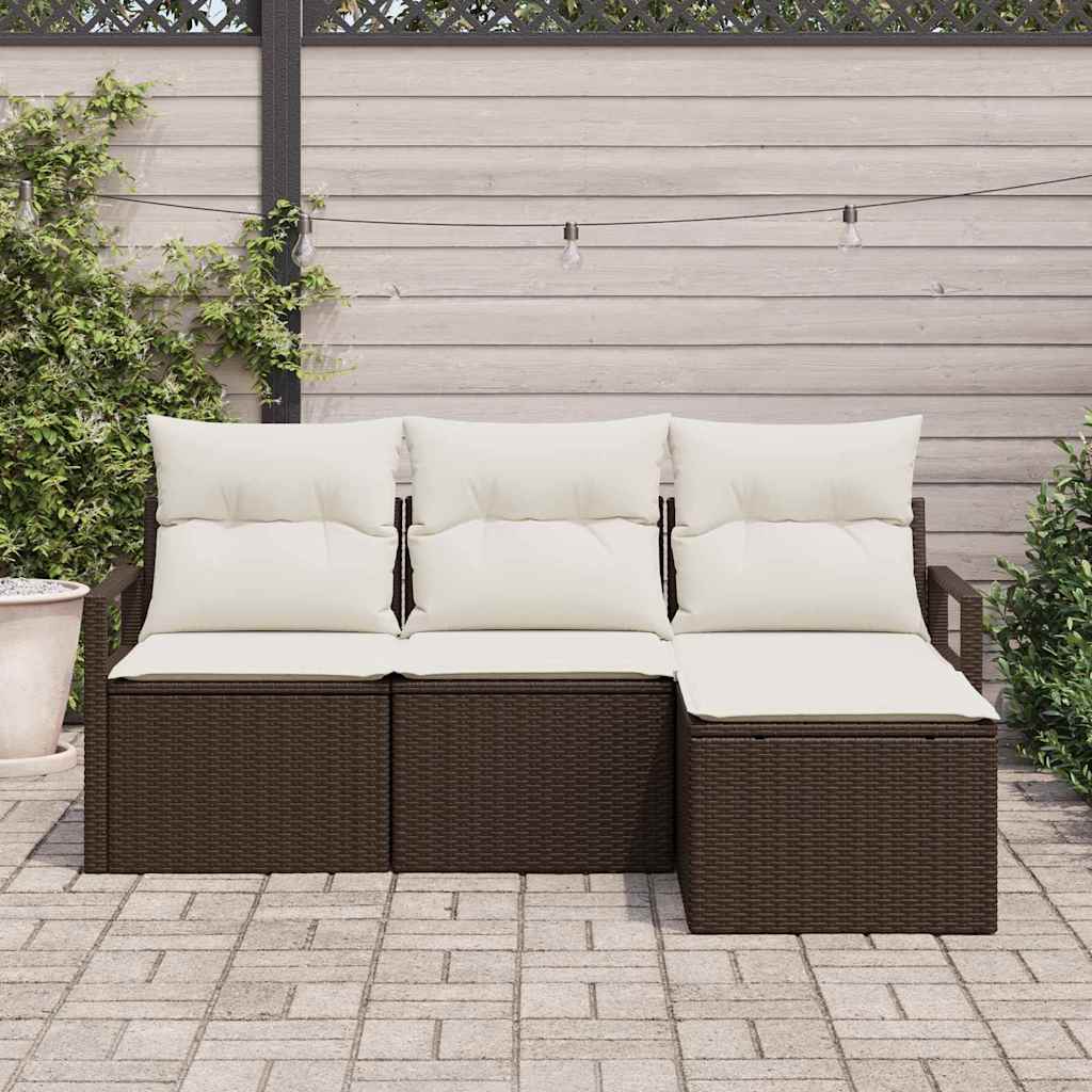 Sofa Set mit Kissen 4 pcs Braun und Creme Poly-Rattan