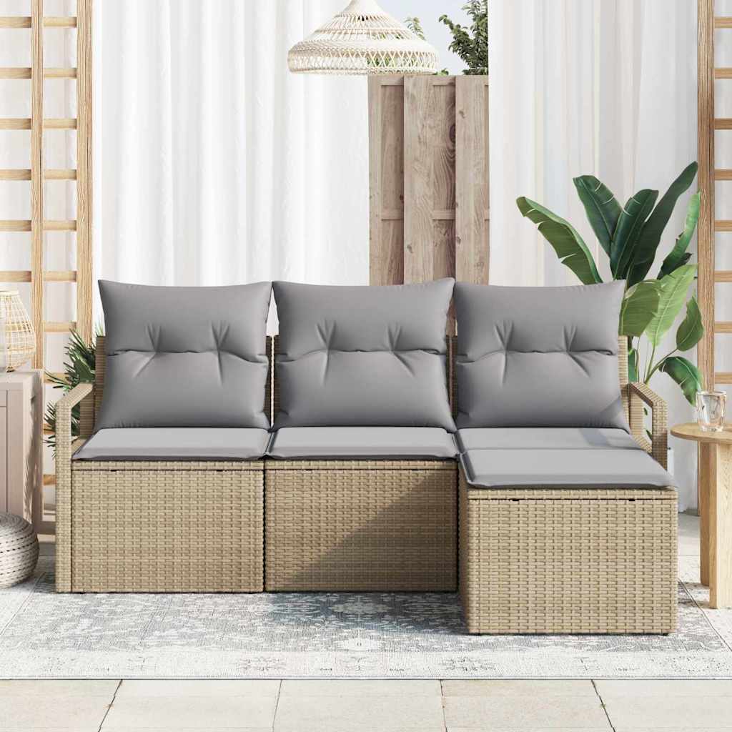 Sofa Set mit Kissen 4 pcs Beige und Hellgrau Poly-Rattan