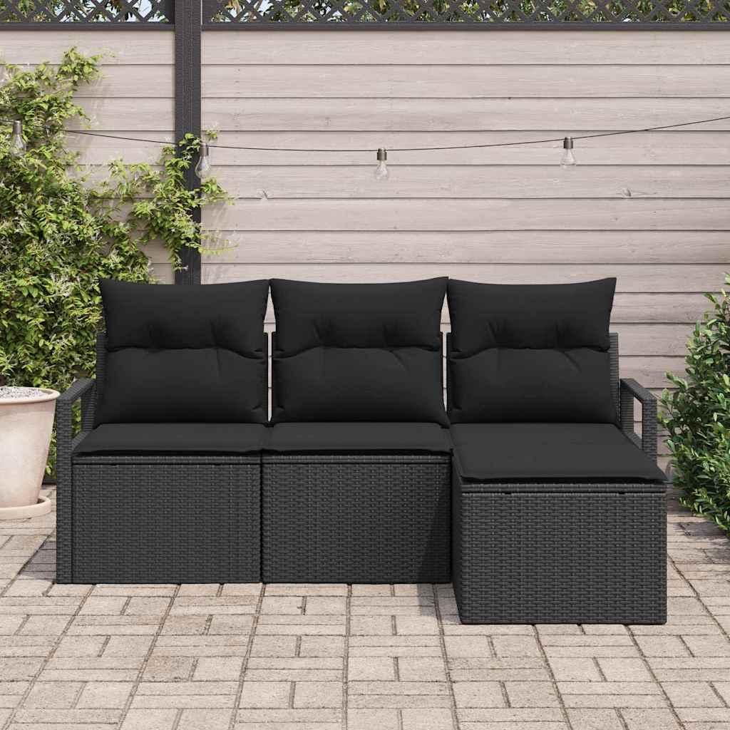 Sofa Set mit Kissen mit Speicher 4 pcs Schwarz Poly-Rattan