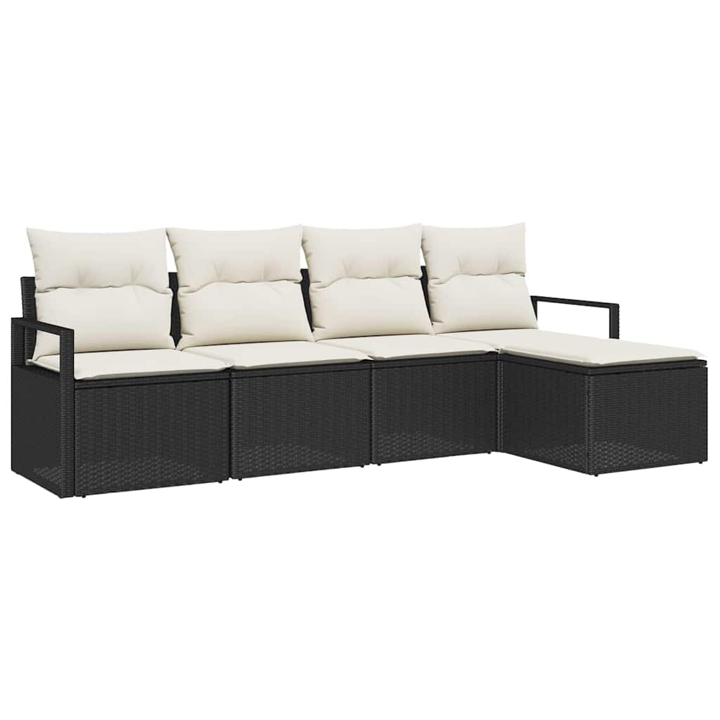 Sofa Set mit Kissen 5 pcs Schwarz und Creme Poly-Rattan