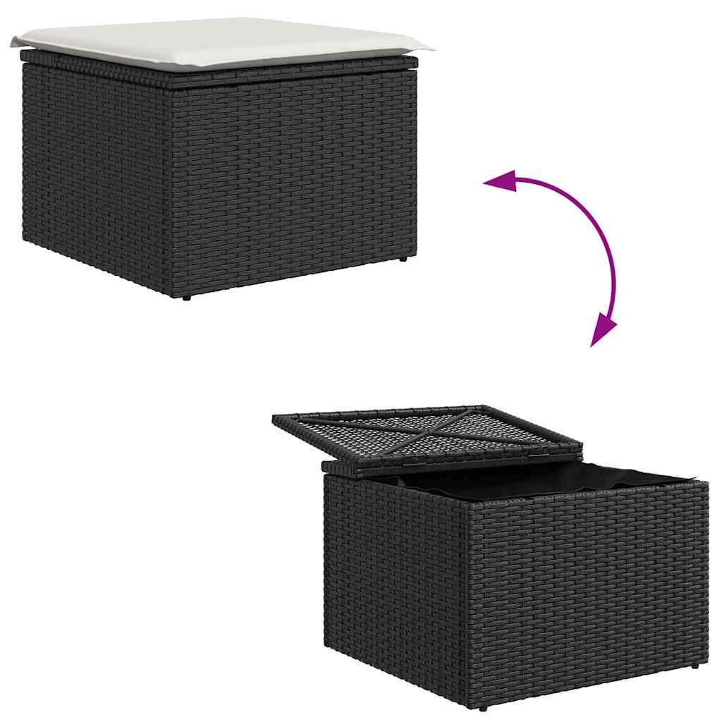 Sofa Set mit Kissen 5 pcs Schwarz und Creme Poly-Rattan