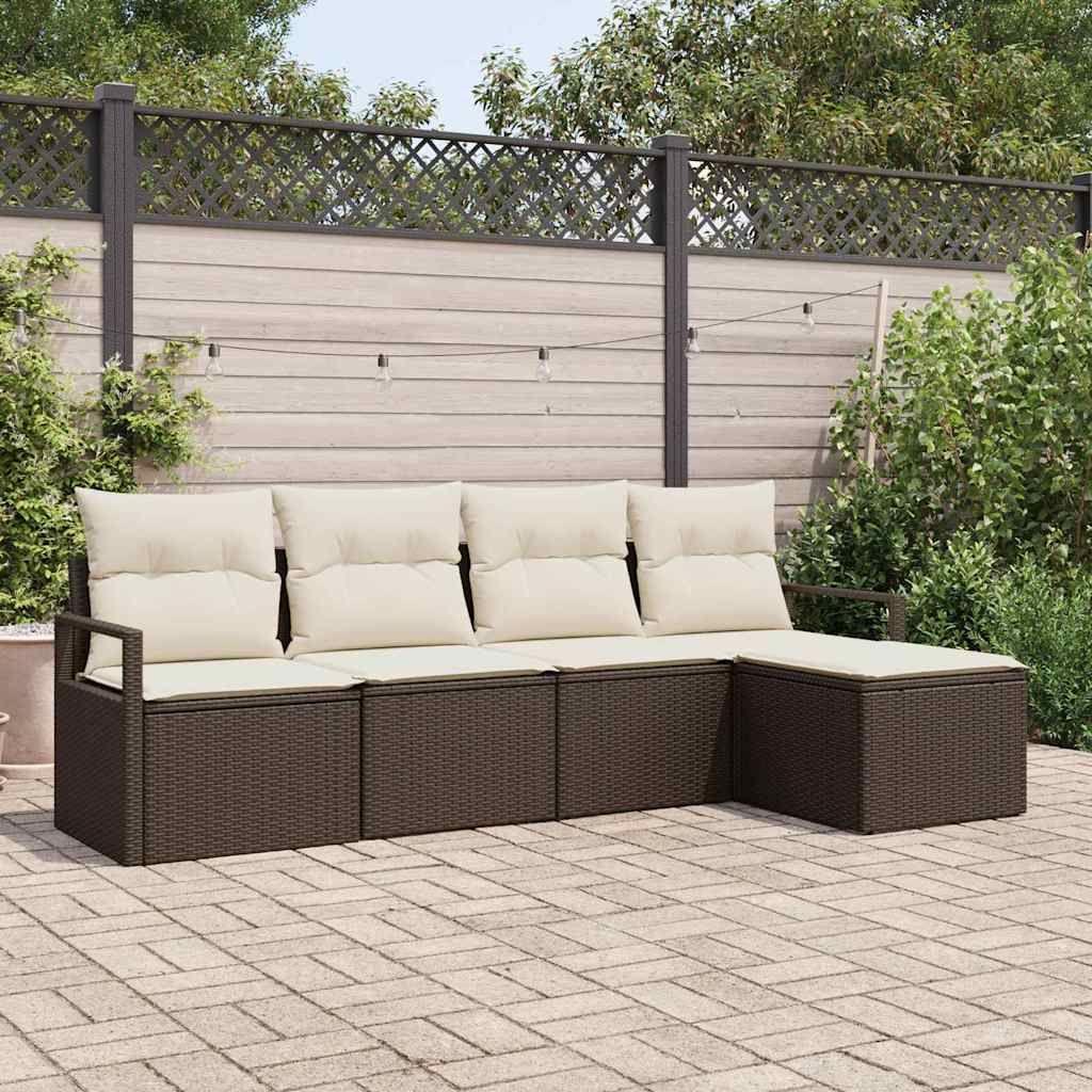 Sofa Set mit Kissen 5 pcs Braun und Creme Poly-Rattan