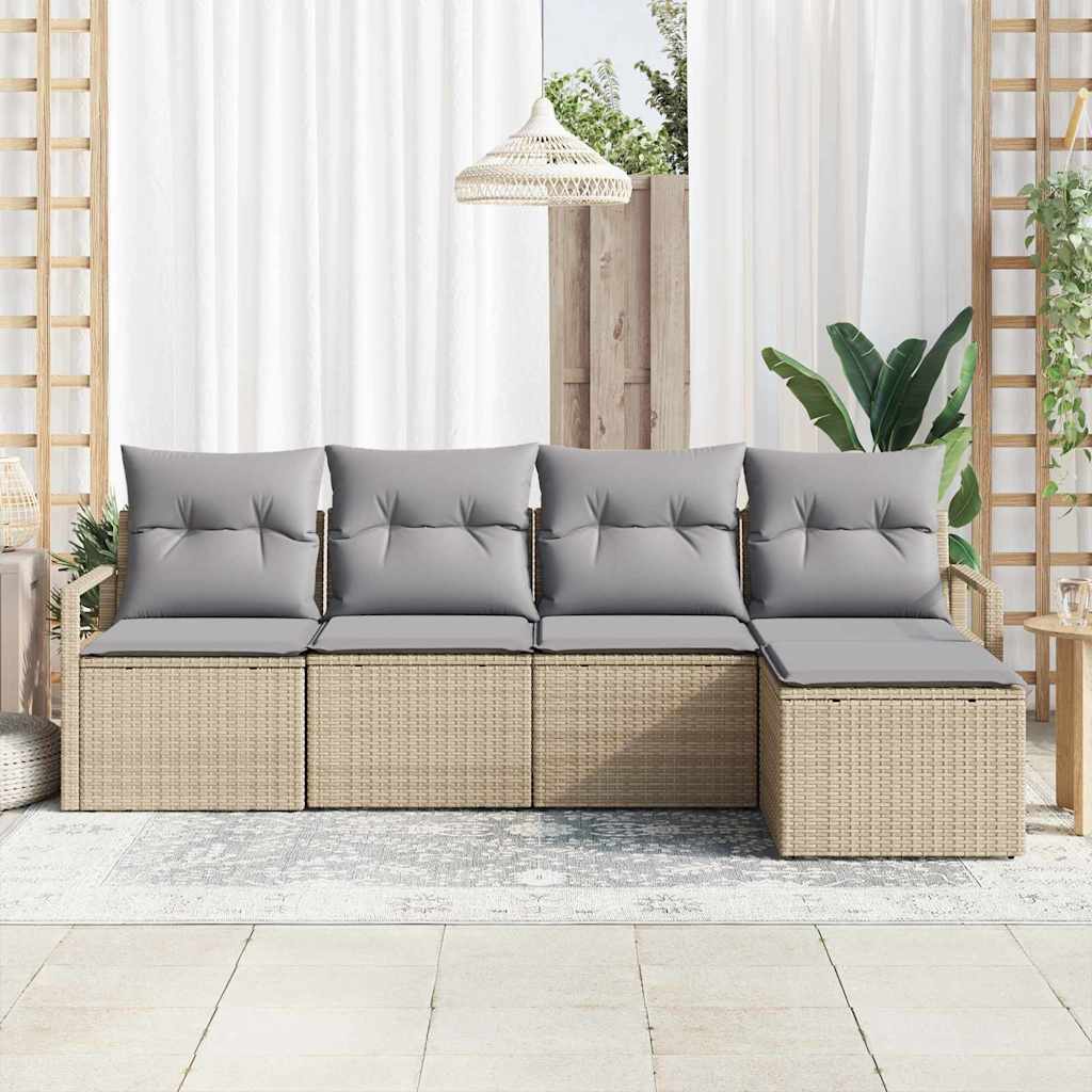 Sofa Set mit Kissen 5 pcs Beige und Hellgrau Poly-Rattan