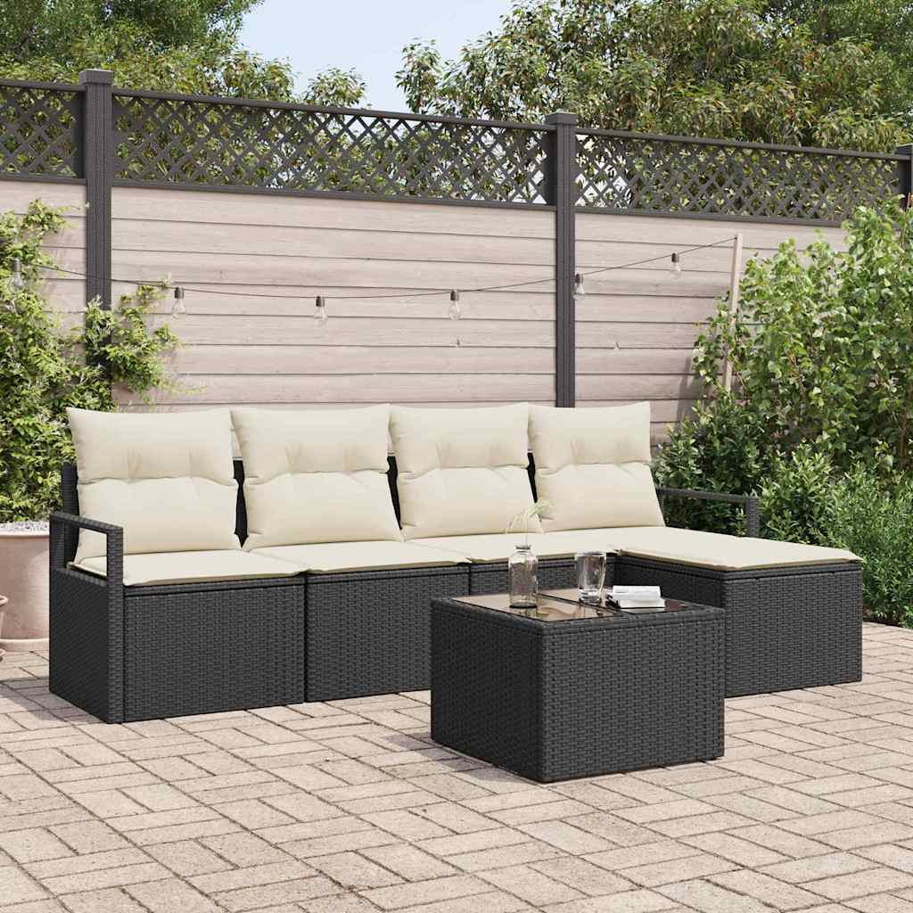Sofa Set mit Kissen 6 pcs Braun und Creme Poly-Rattan