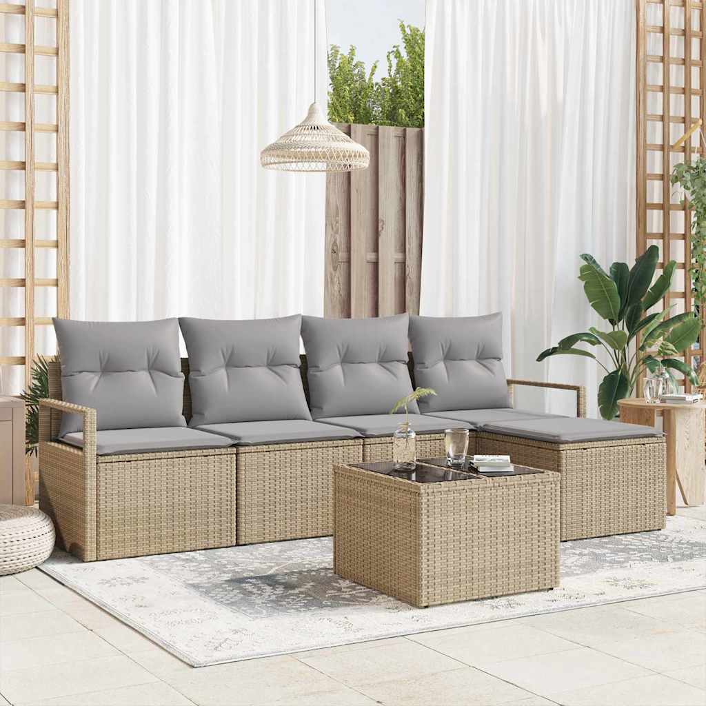 Sofa Set mit Kissen 6 pcs Beige und Hellgrau Poly-Rattan