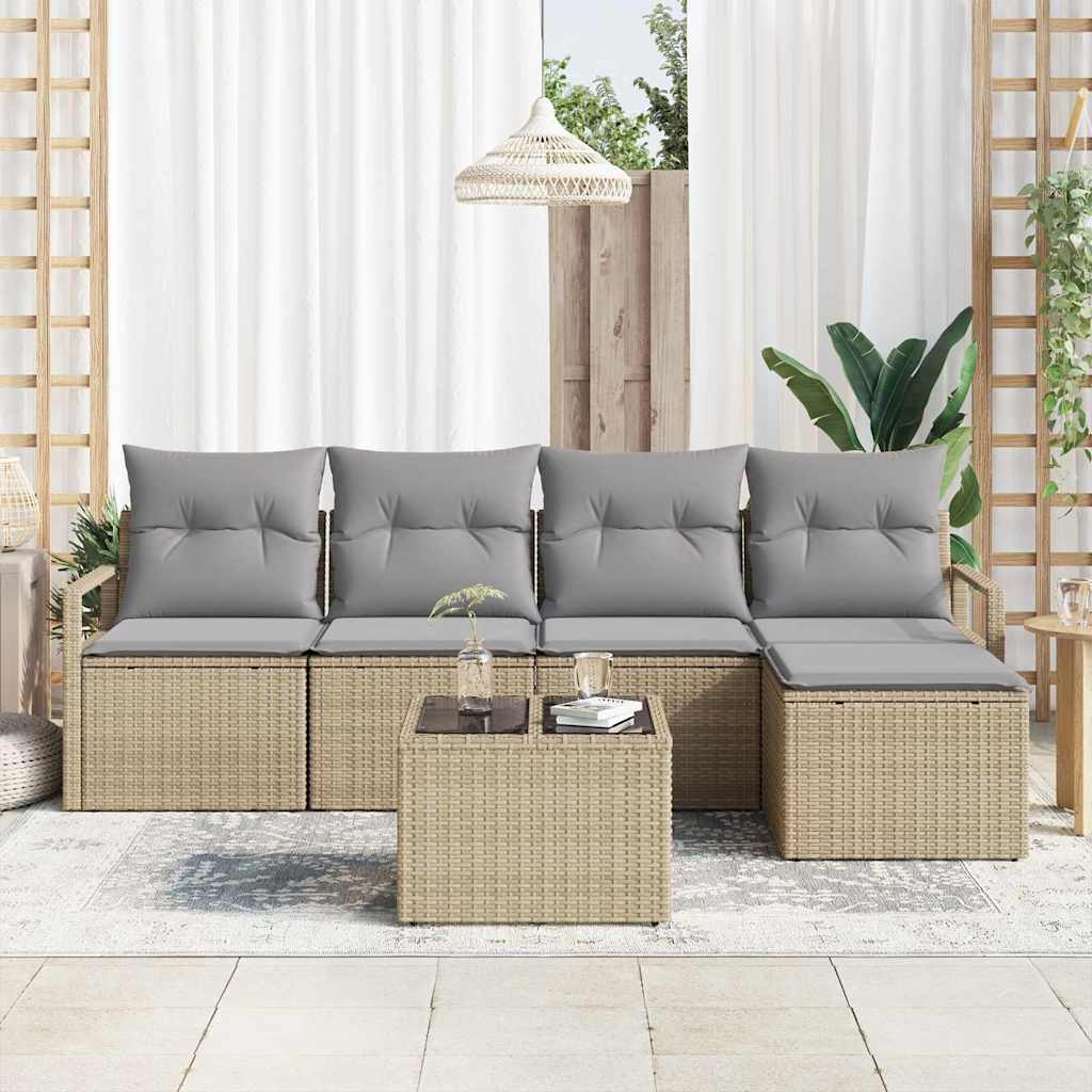 Sofa Set mit Kissen 6 pcs Beige und Hellgrau Poly-Rattan