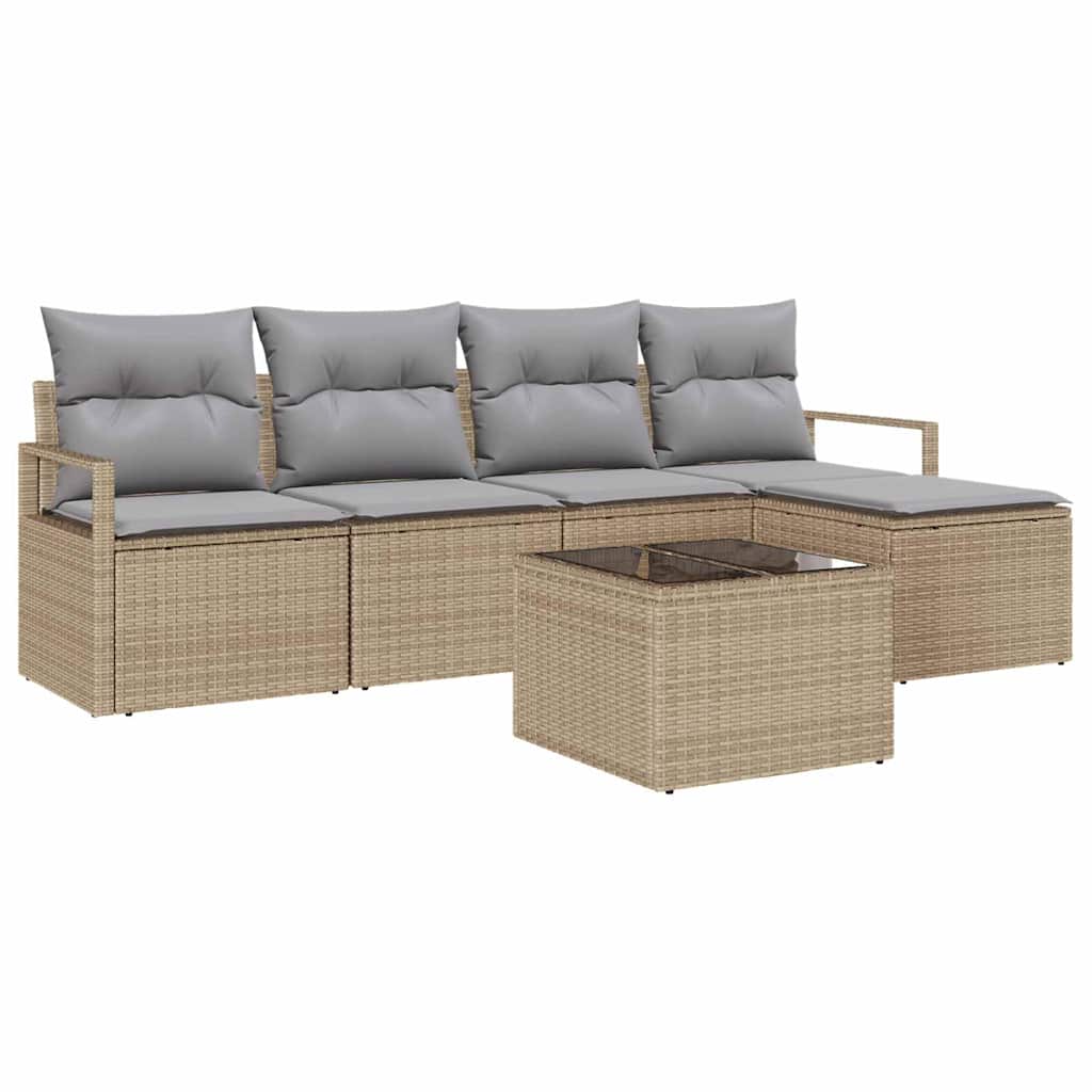 Sofa Set mit Kissen 6 pcs Beige und Hellgrau Poly-Rattan