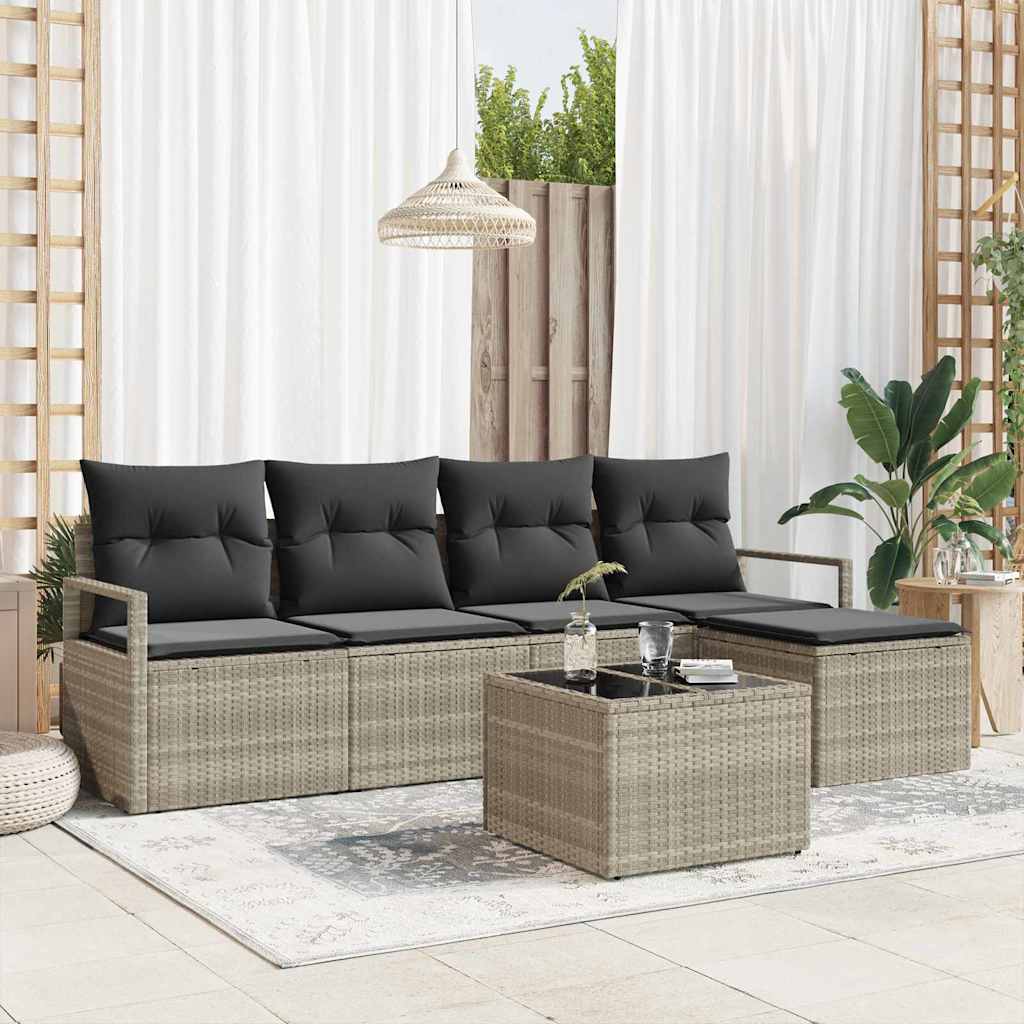 Sofa Set mit Kissen mit Speicher 6 pcs Hellgrau Poly-Rattan