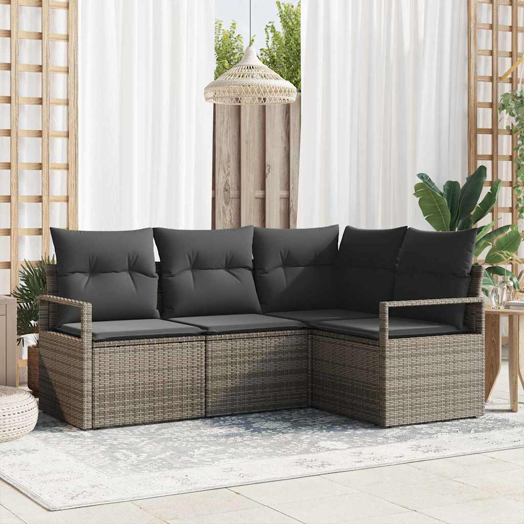 Sofa Set mit Kissen mit Speicher 4 pcs Grau Poly-Rattan