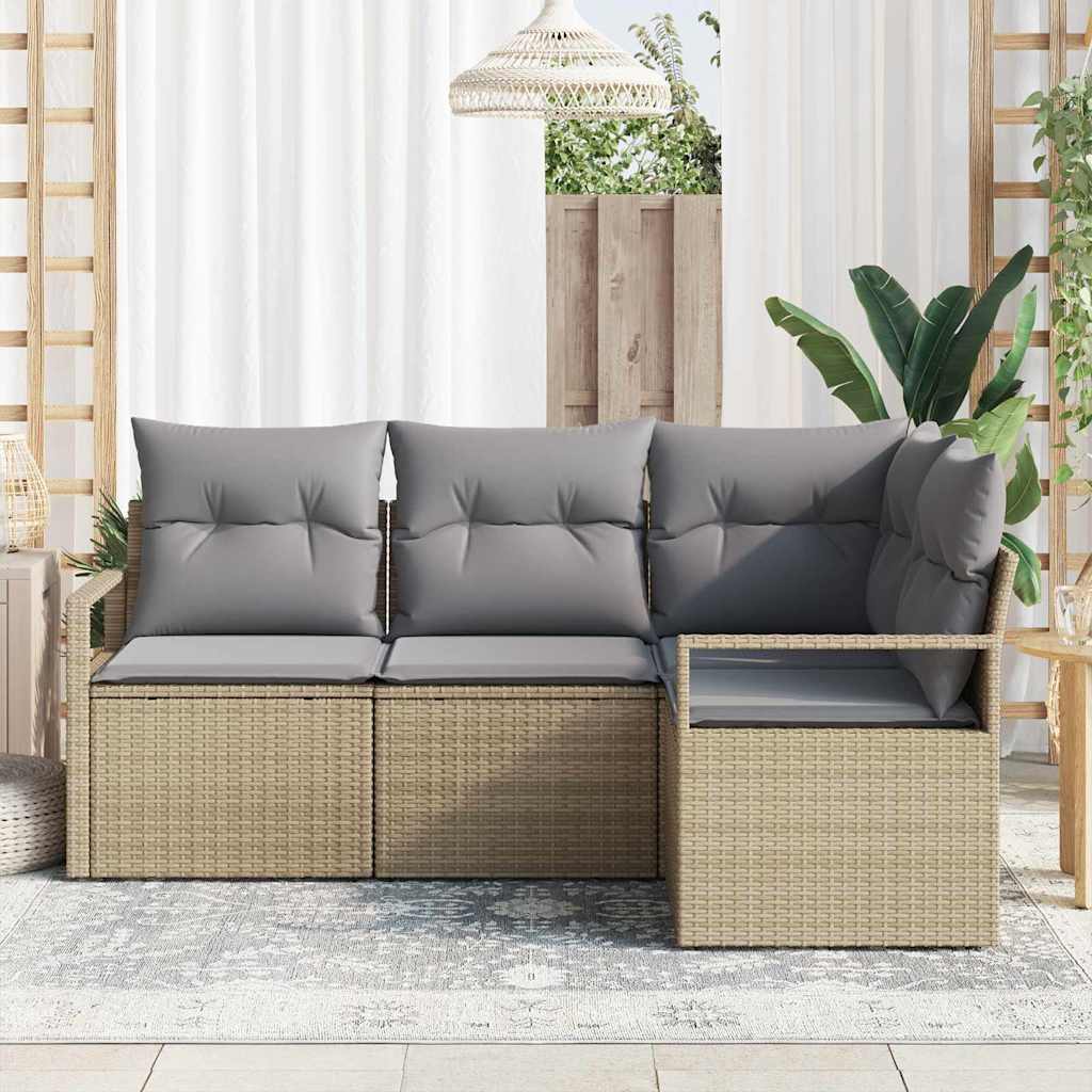 Sofa Set mit Kissen 4 pcs Beige und Hellgrau Poly-Rattan