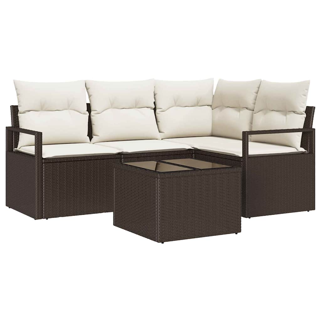 Sofa Set mit Kissen 5 pcs Braun und Creme Poly-Rattan