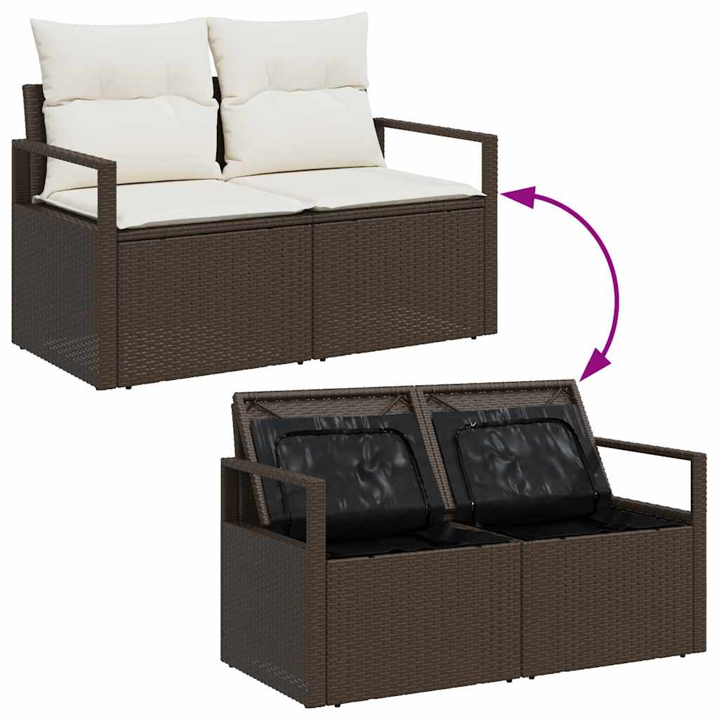 Gartensofa-set mit Kissen 5 pcs Braun und Weiß Poly-Rattan