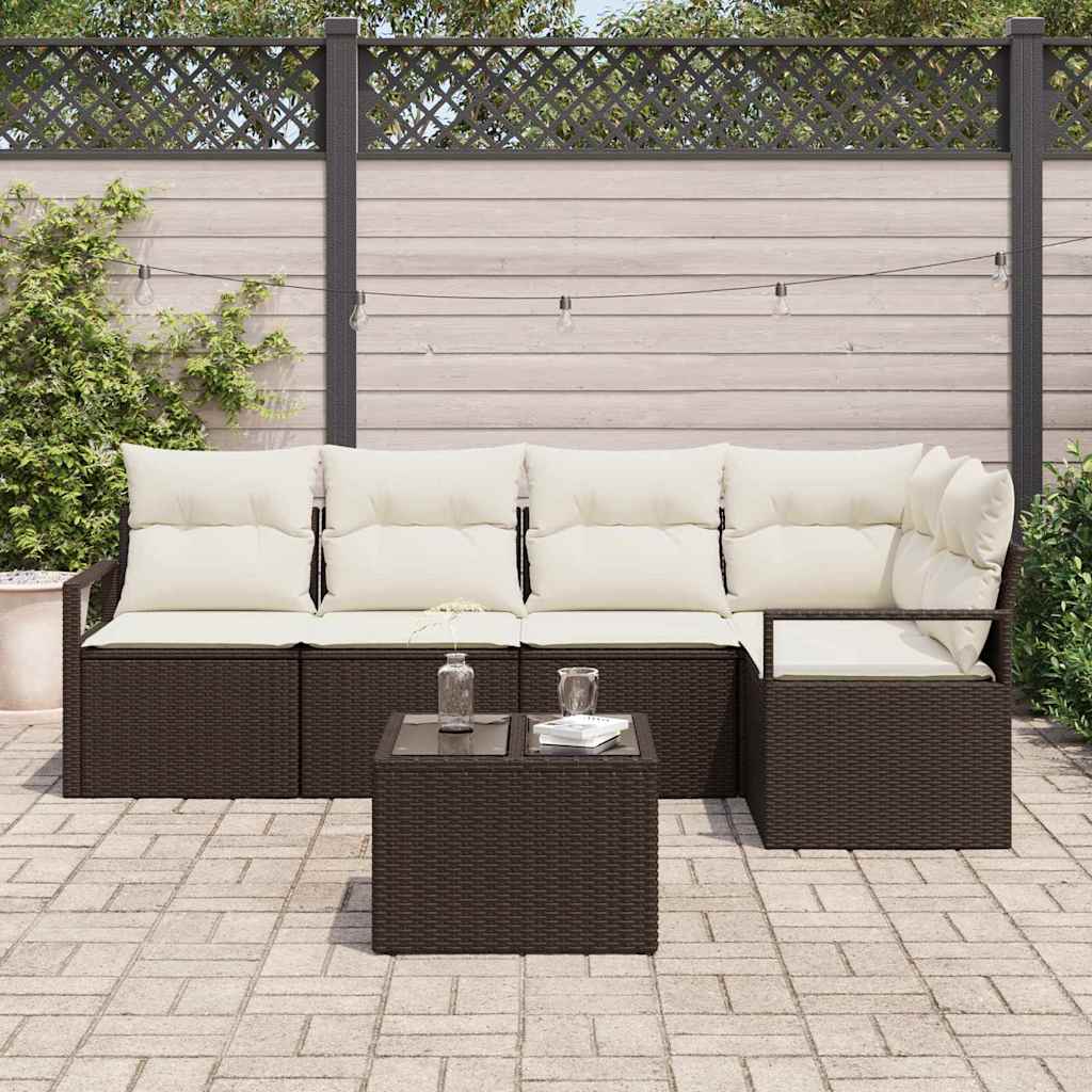 Gartensofa-set mit Kissen 6 pcs Braun und Creme Poly-Rattan