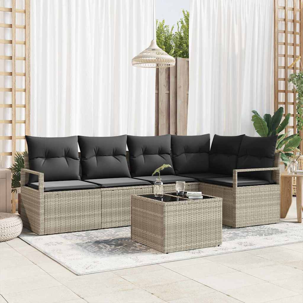 Gartensofa-set mit Kissen 6 pcs Hellgrau Poly-Rattan