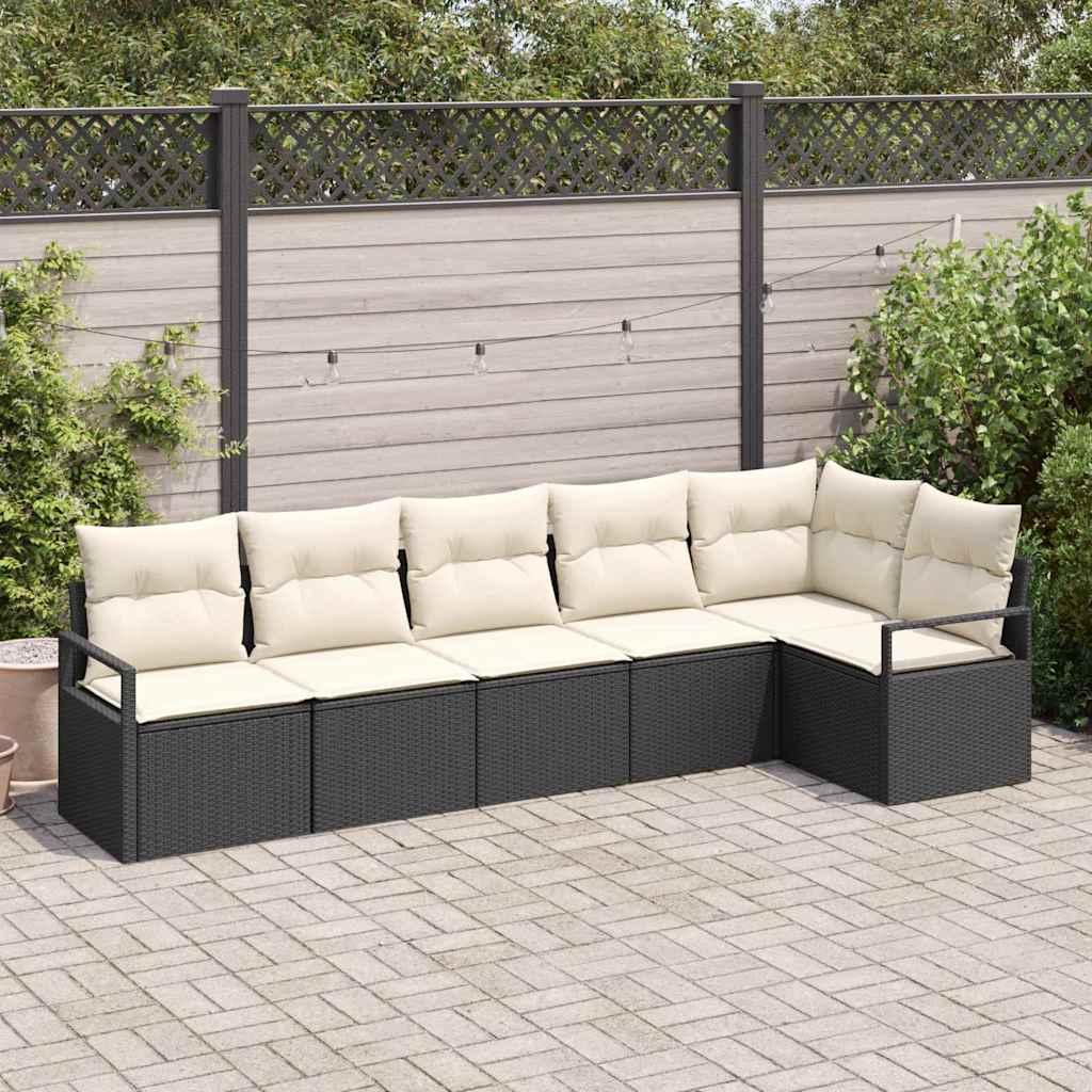 Gartensofa-set mit Kissen 6 pcs Schwarz und Weiß Poly-Rattan