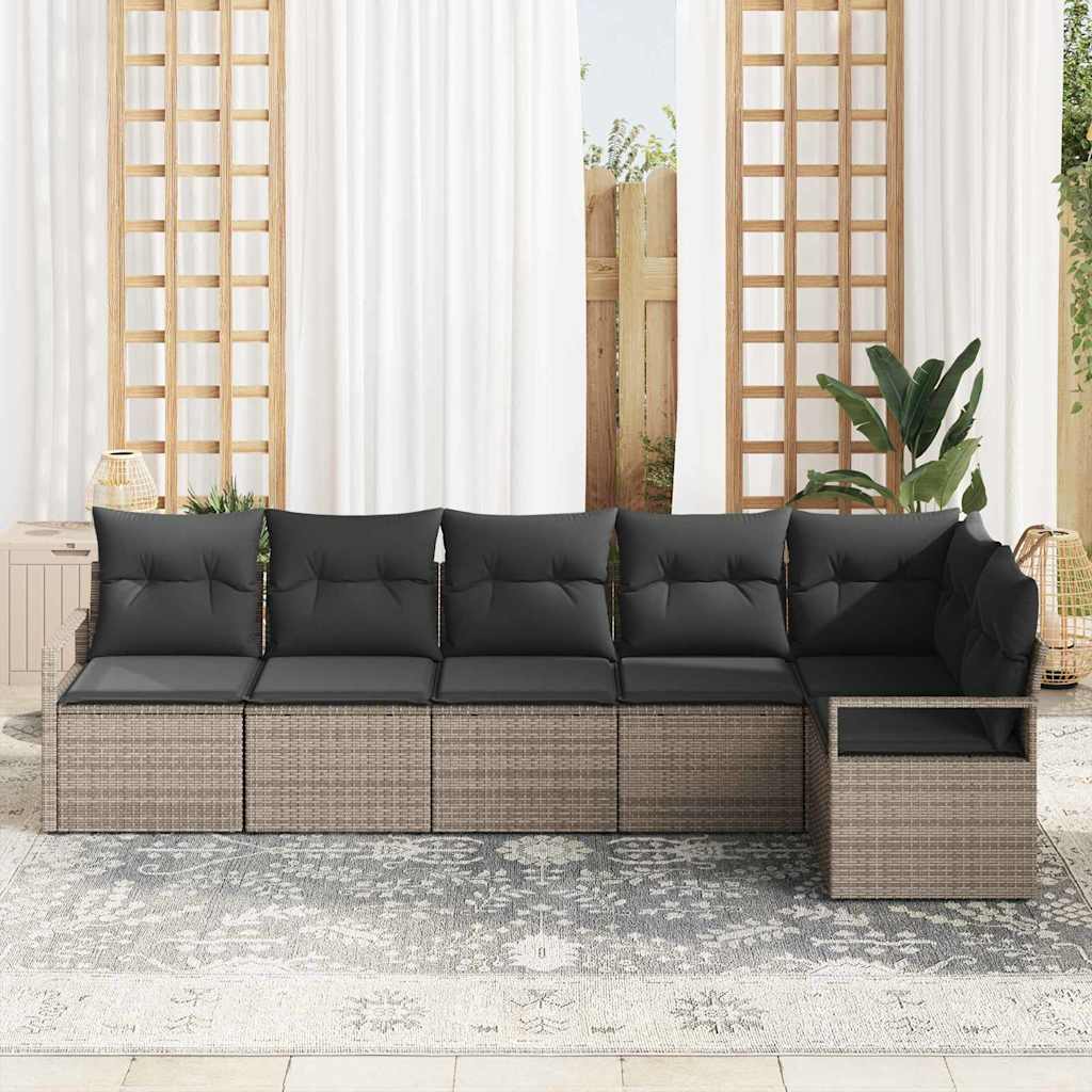 Gartensofa-set mit Kissen mit Speicher 6 pcs Grau Poly-Rattan