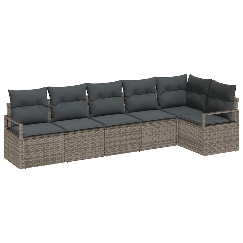 Gartensofa-set mit Kissen mit Speicher 6 pcs Grau Poly-Rattan