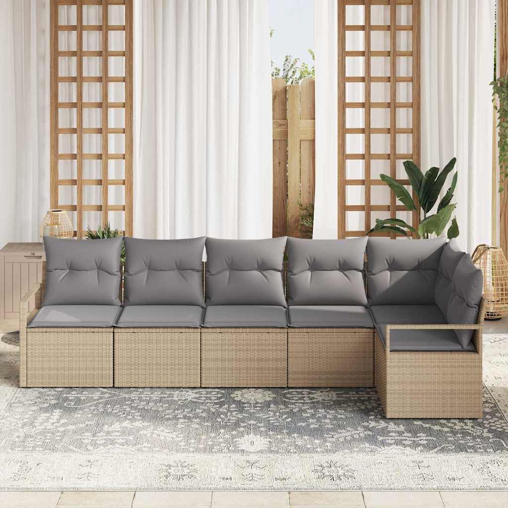 Gartensofa-set mit Kissen 6 pcs Beige und Hellgrau Poly-Rattan
