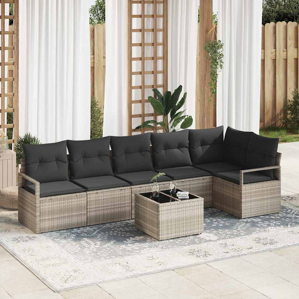 Gartensofa-set mit Kissen 7 pcs Hellgrau Poly-Rattan