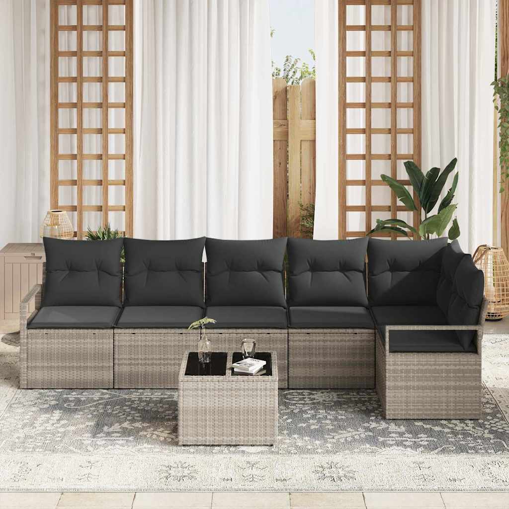 Gartensofa-set mit Kissen 7 pcs Hellgrau Poly-Rattan