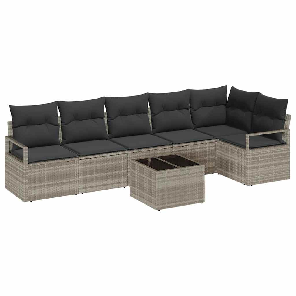 Gartensofa-set mit Kissen 7 pcs Hellgrau Poly-Rattan