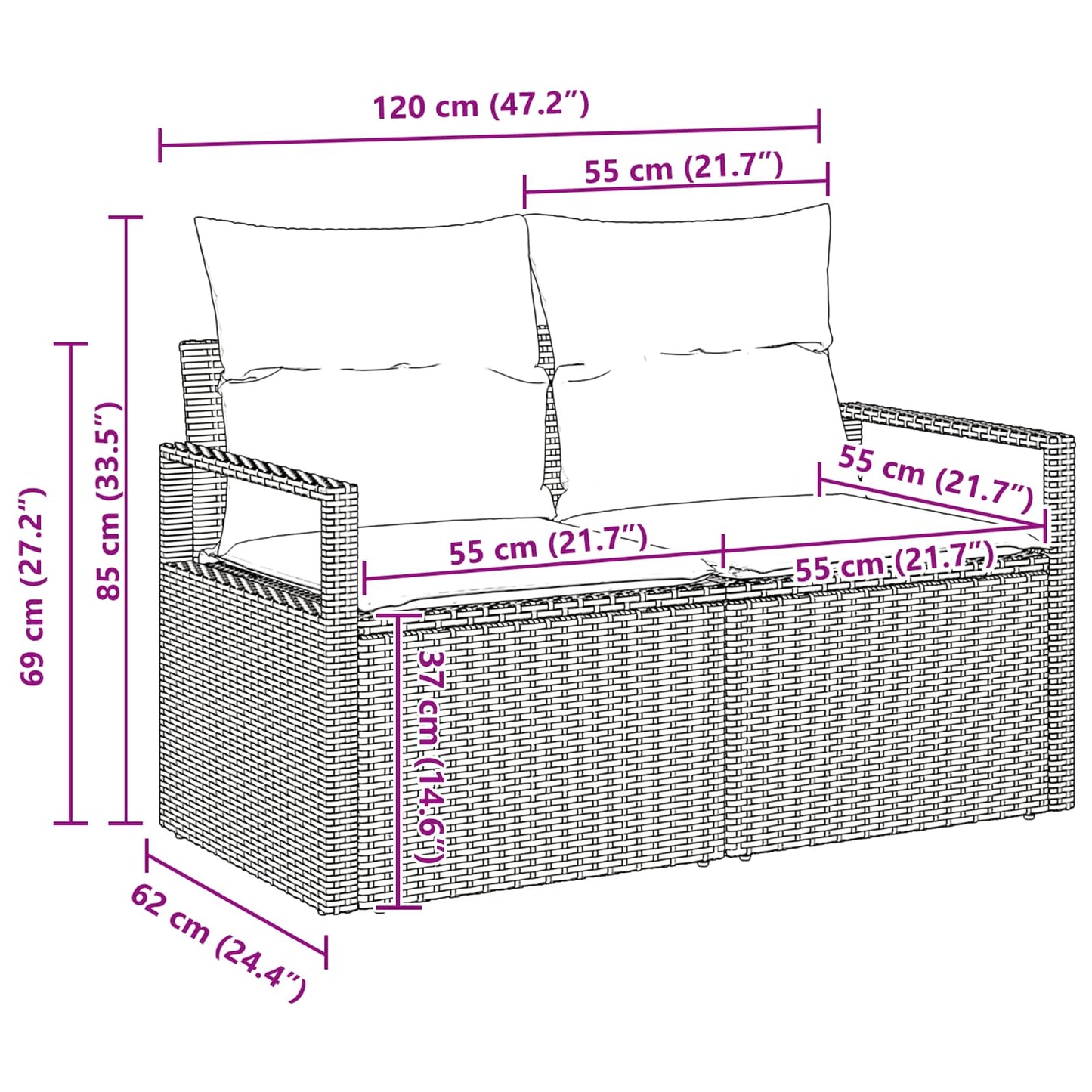 Gartensofa-set mit Kissen 7 pcs Hellgrau Poly-Rattan