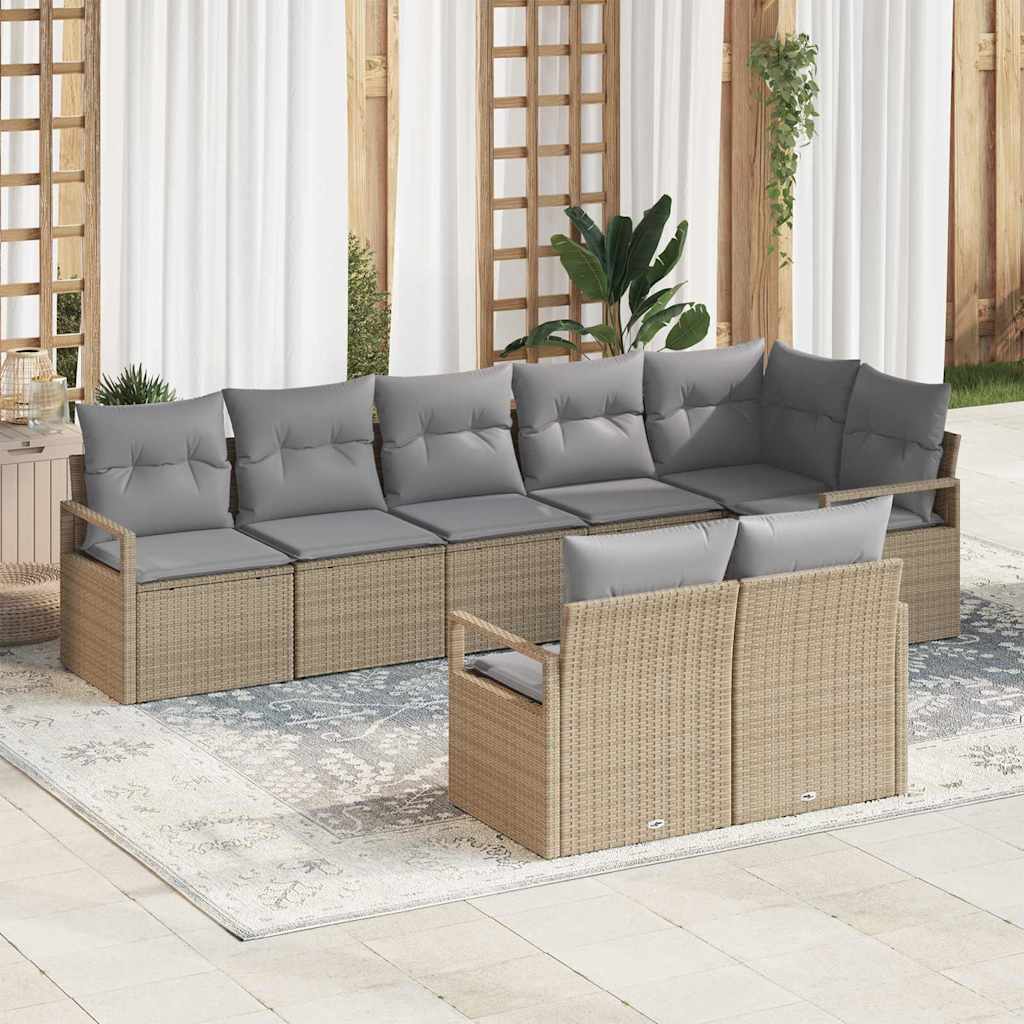 Gartensofa-set mit Kissen 8 pcs Beige und Hellgrau Poly-Rattan