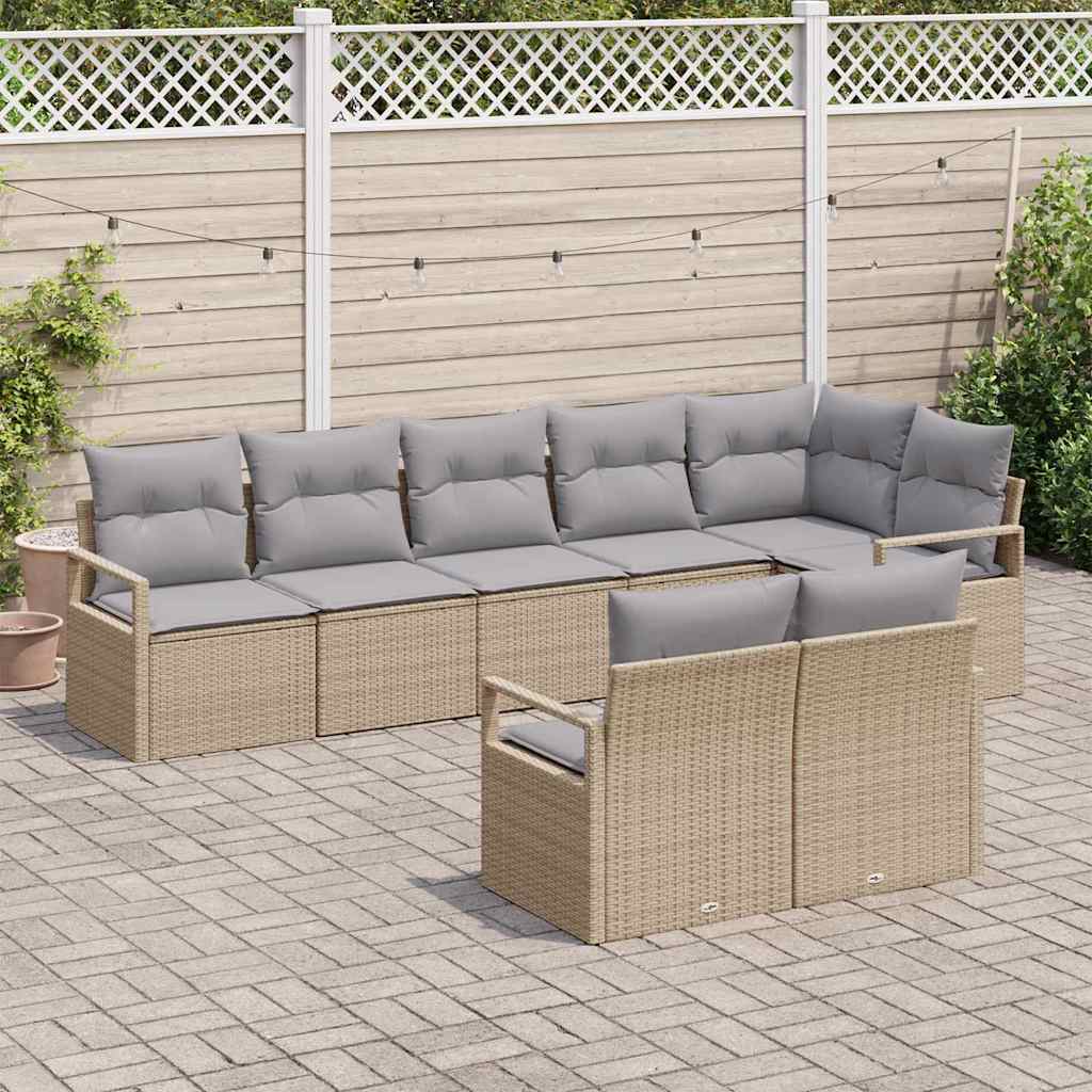 Gartensofa-set mit Kissen 8 pcs Beige und Hellgrau Poly-Rattan