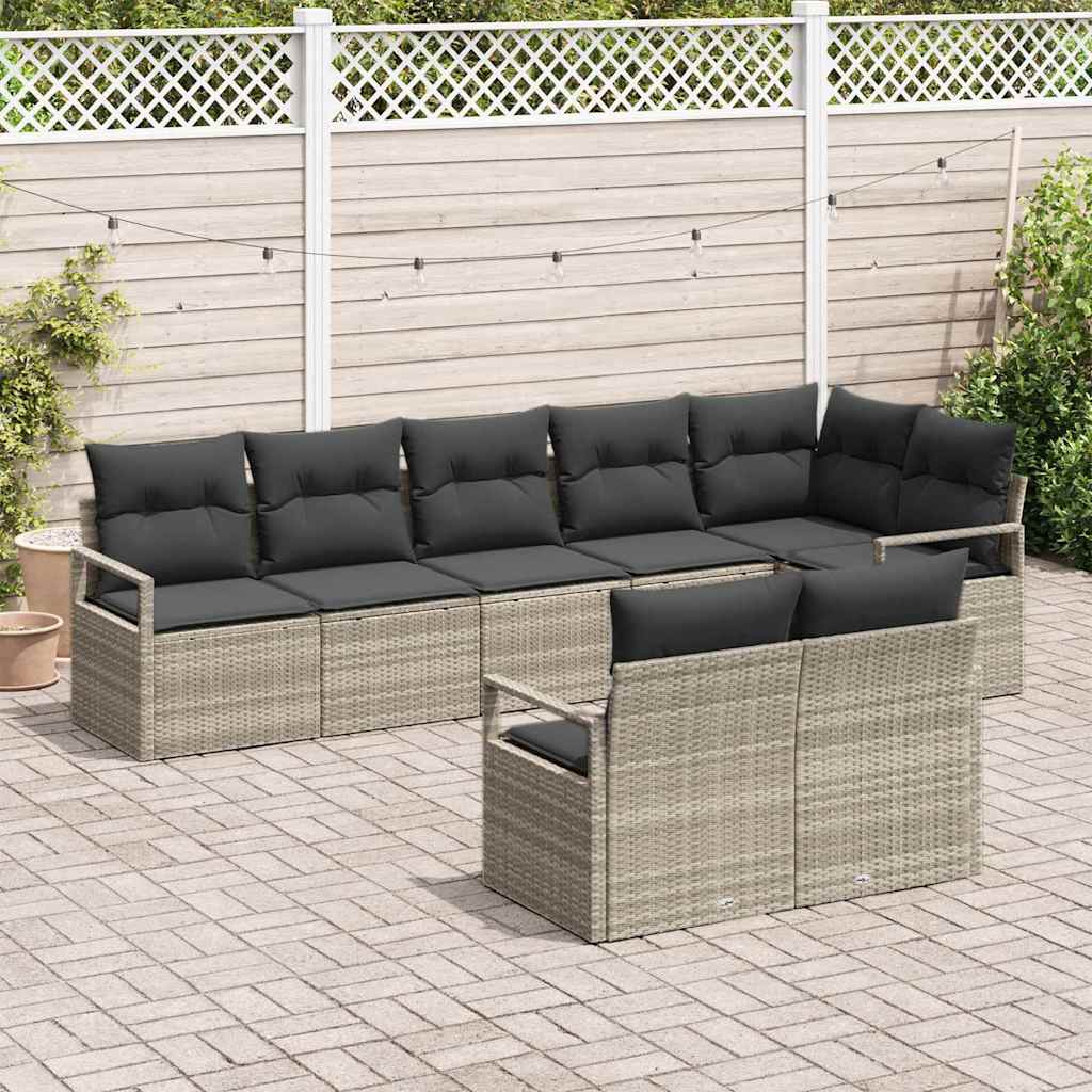 Gartensofa-set mit Kissen 8 pcs Hellgrau Poly-Rattan